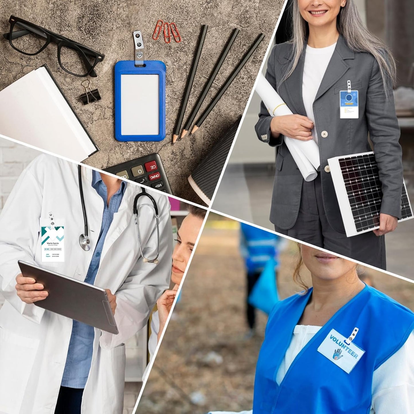 150Pcs Premium Metal Badge Clips with Clear PCV Straps, for ID Cards, Badge Holders, Name Tags, Work Badges