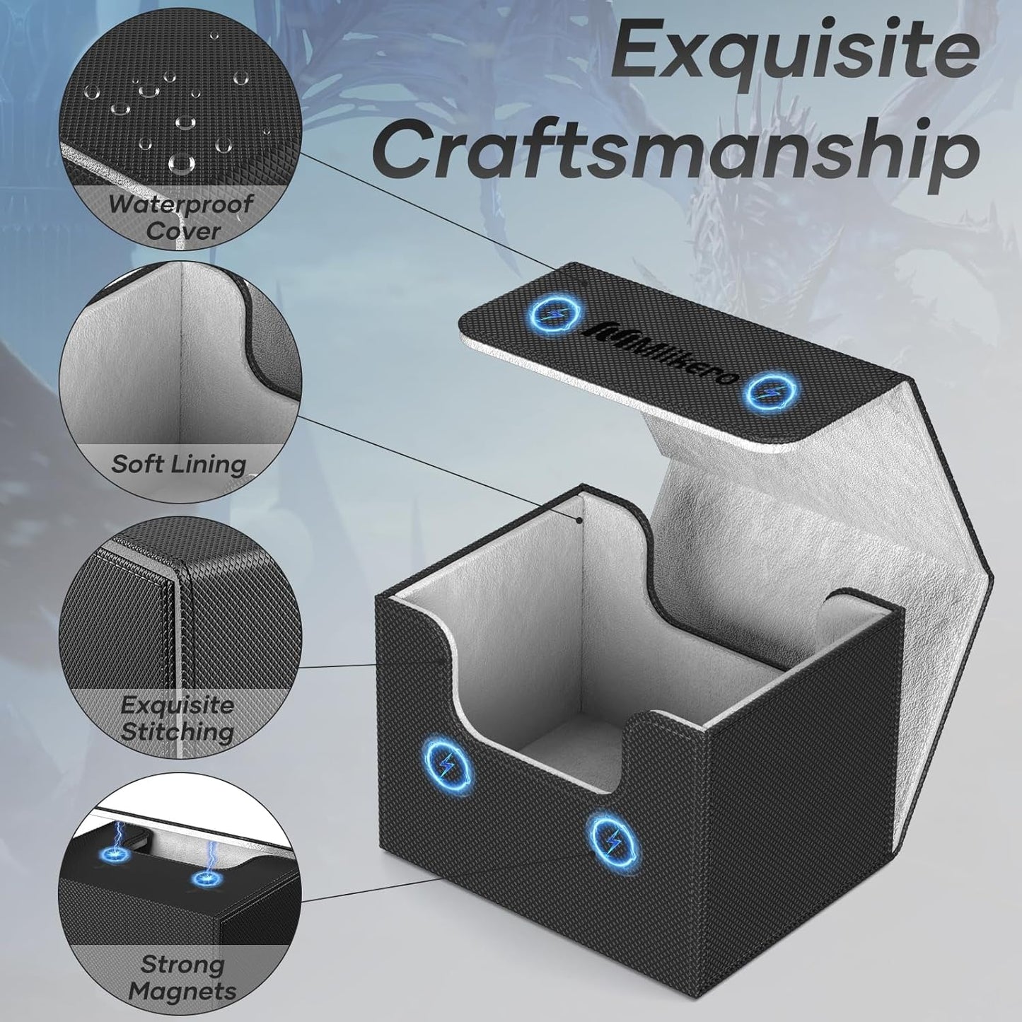 Mlikero Card Deck Box, Commander Deck Box Holds 100+ Double-Sleeved Cards with 4 Dividers, Leather Magnetic Closure Card Box Fit for MTG, TCG (Black)