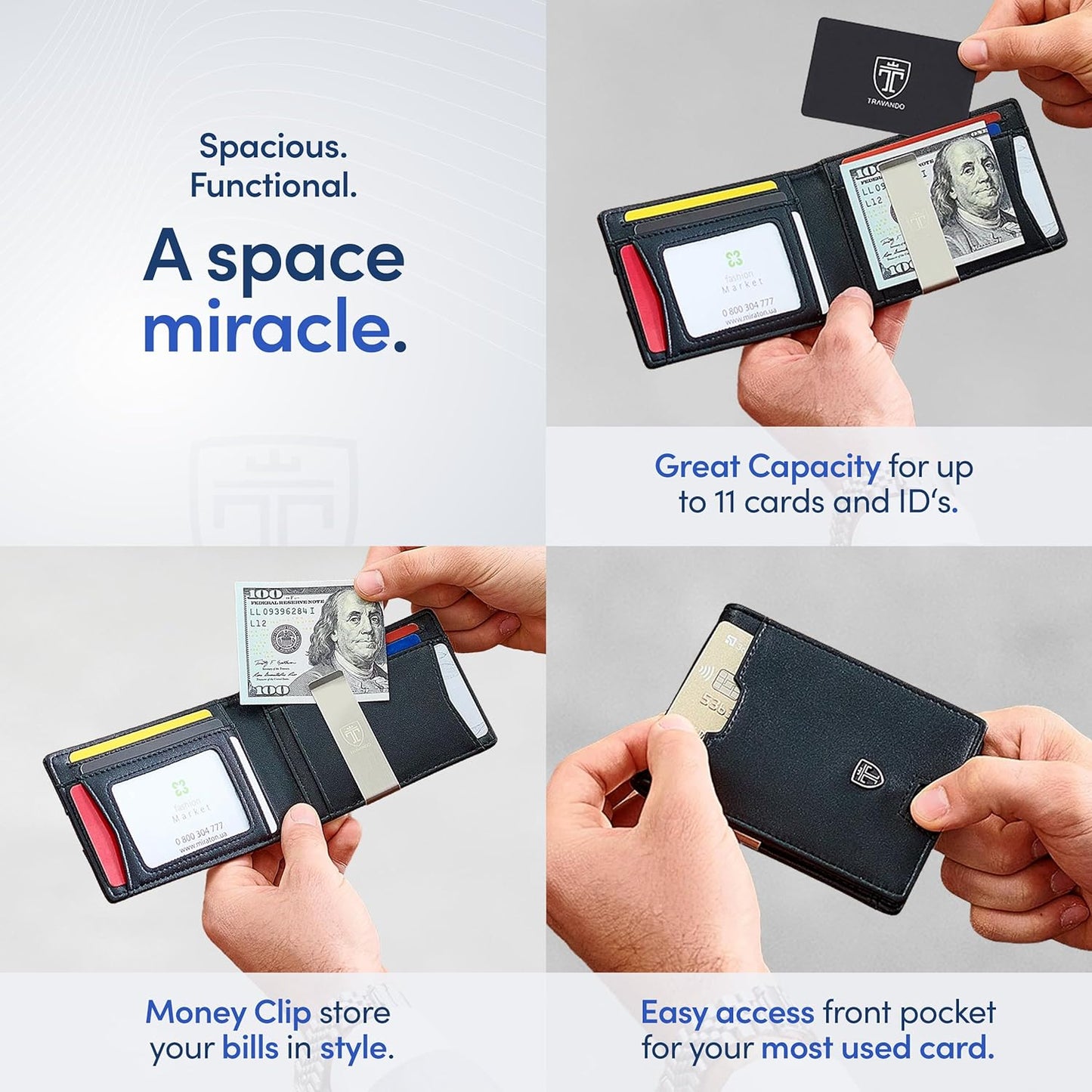 TRAVANDO Mens Wallet with Money Clip AUSTIN RFID Blocking Bifold Credit Card Holder for Men with Gift Box