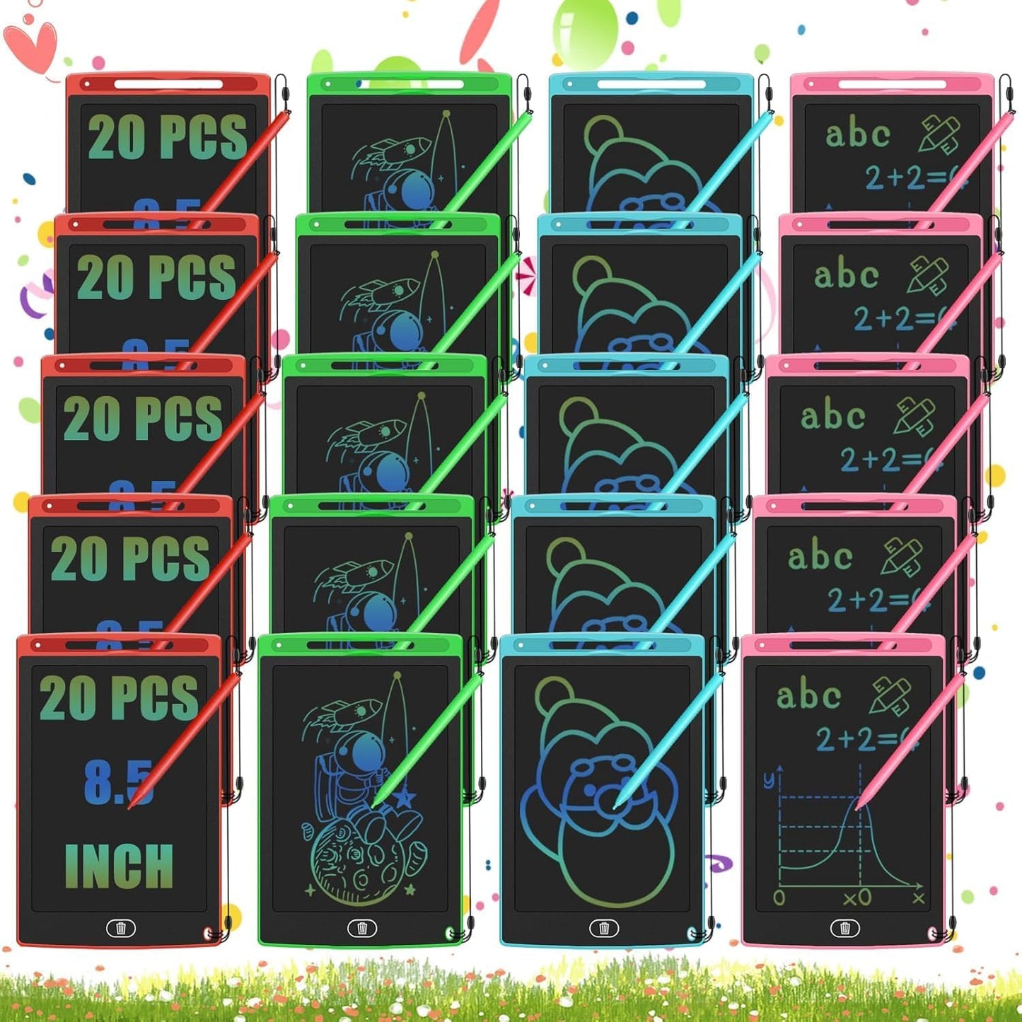 20 PCS LCD Writing Tablet for Kids Doodle Board 8.5" Colorful Screen Drawing Pads Reusable Drawing Writing Pad Learning Educational Toys for Kids Girls Boys 3-10