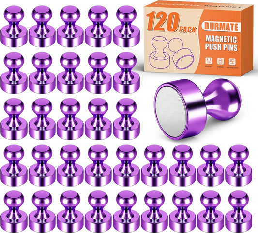 Strong Whiteboard Magnets, Purple Metal Fridge Magnets for Crafts, Cute Magnetic Push Pins for Office, Kitchen, Classroom, Refrigerator, Desk, Wall, Bulletin Board Pack of 120