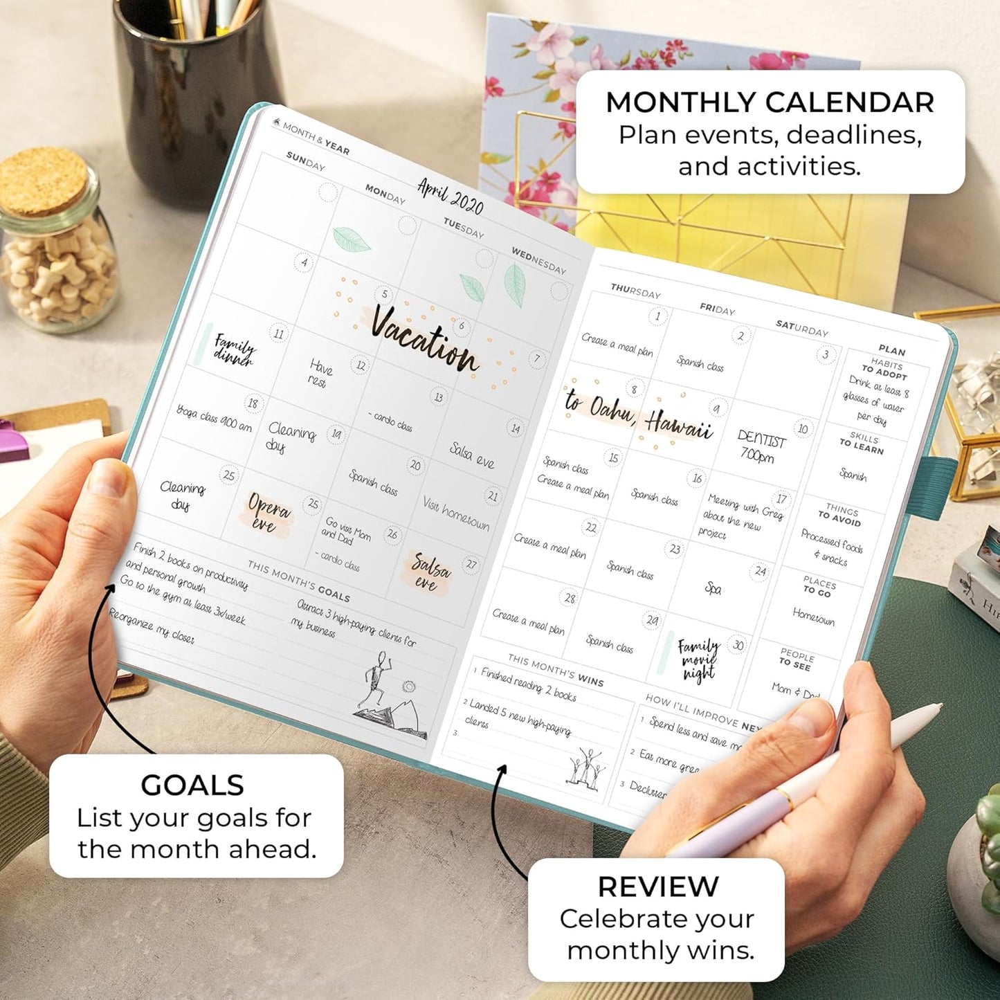 Clever Fox Planner Daily Premium – Undated Daily Planner with Hourly Schedule, Personal Organizer, Productivity Journal, 6 Months (Aquamarine)