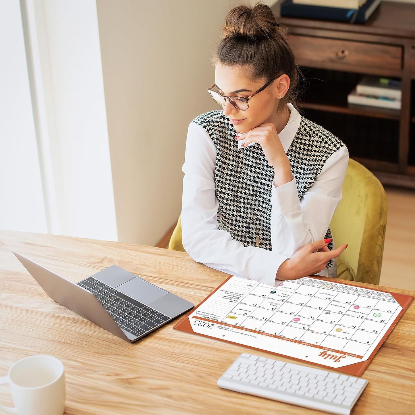 Ospelelf Desk Calendar 2025-2026 Wall Monthly Planner 12"x17" Leather Pad with Protective Cover 18 Months July 2025 to December 2026 Orange