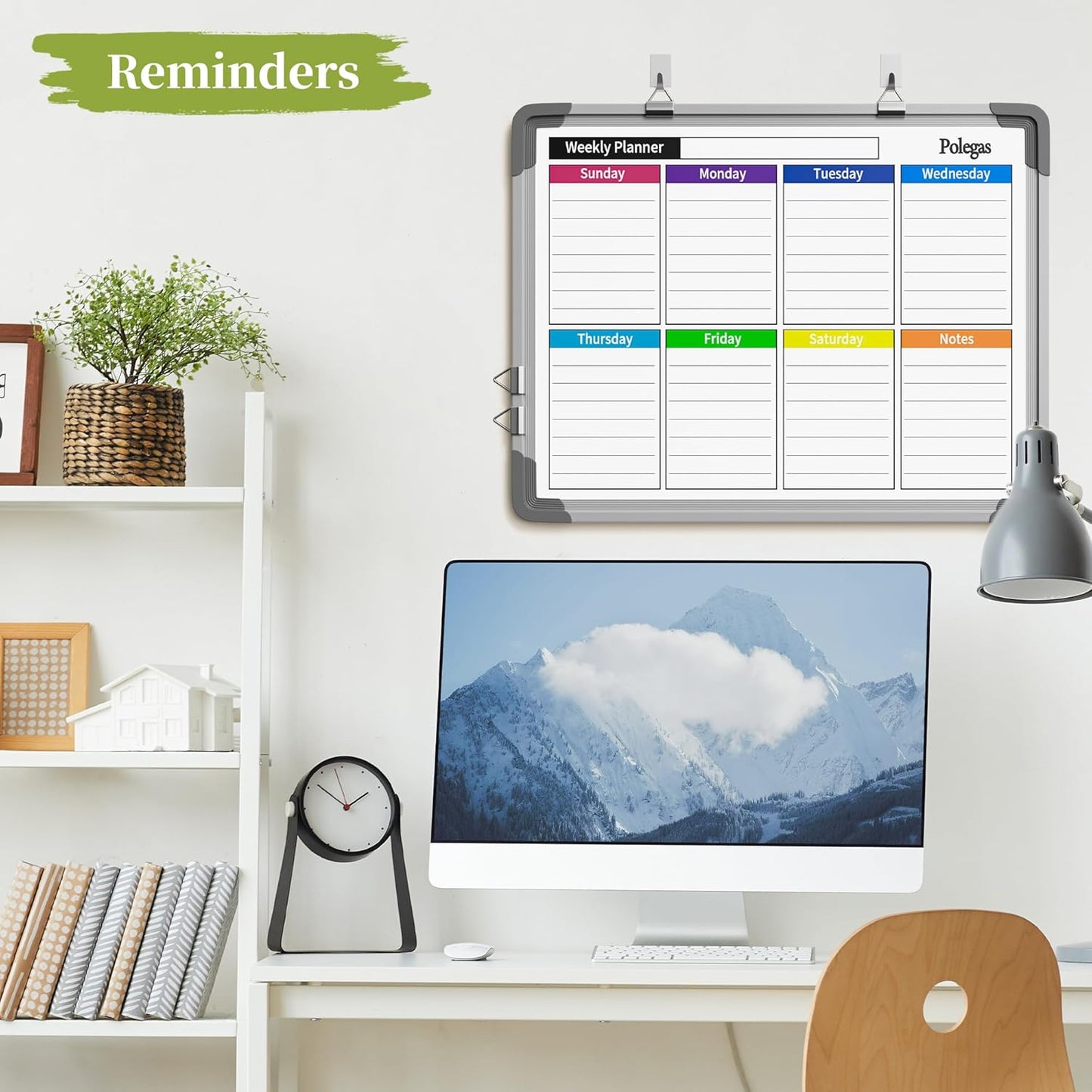 Dry Erase Calendar Whiteboard for Wall, Polegas 16" X 12" Magnetic White Board Board, Small Wall Monthly Double Sided Boards Student, Home, Office (Red)