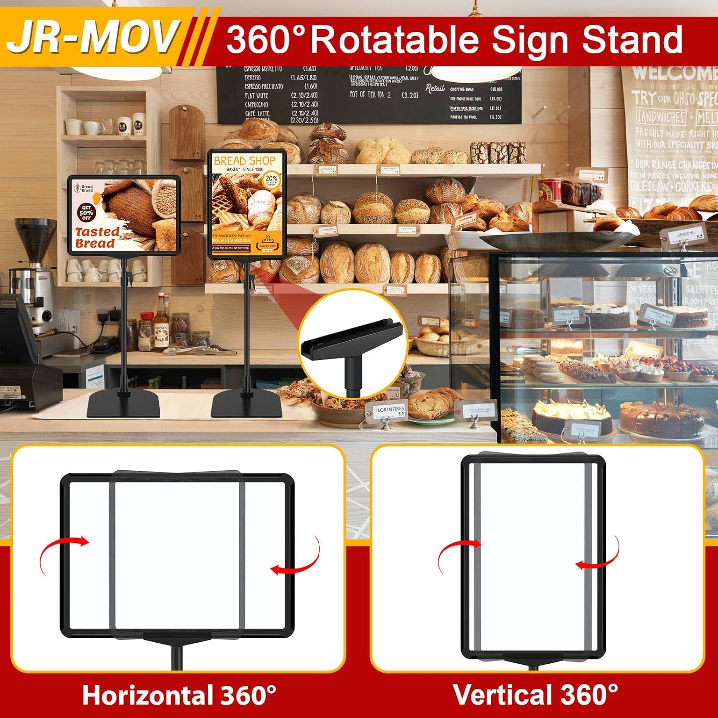 Table Top Sign Holder - Adjustable Floor Standing Sign Holders 8.5 x 11 Tabletop Poster Stand for Display Vertical Horizontal View, Black Signage Display Stands with Iron Base, 6 Pack