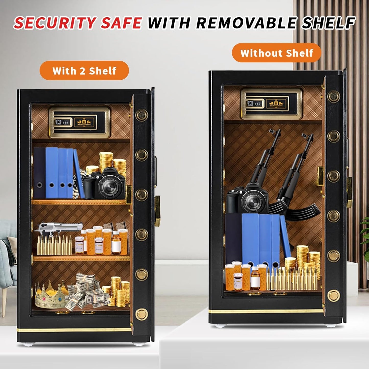 MLJ Large Security Safe - 8.1 Cu. Ft. Waterproof & Fireproof Home Safe with 2 Removable Shelves and Inner Cabinets for Storing Money, Medicines, Jewellery and Other Valuables (Keypad Lock)