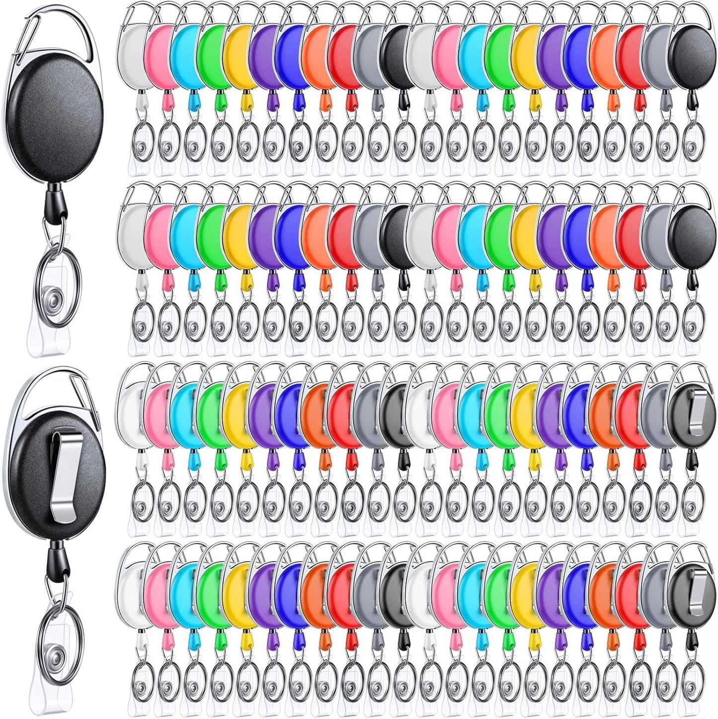 Yaomiao 100 Pack Retractable Badge Holder Reel with Clips Heavy Duty ID Card Holder Reels Bulk with Key Ring for Office Worker Doctor Nurse Employee School Students (Mixed Colors)