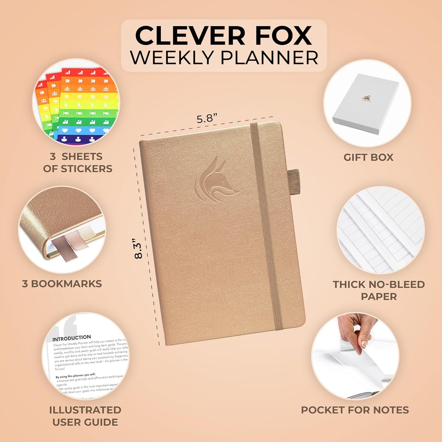 Clever Fox Planner – Undated Weekly & Monthly Planner for Productivity, Time Management & Goals – Organizer Journal – A5 (Pearl)