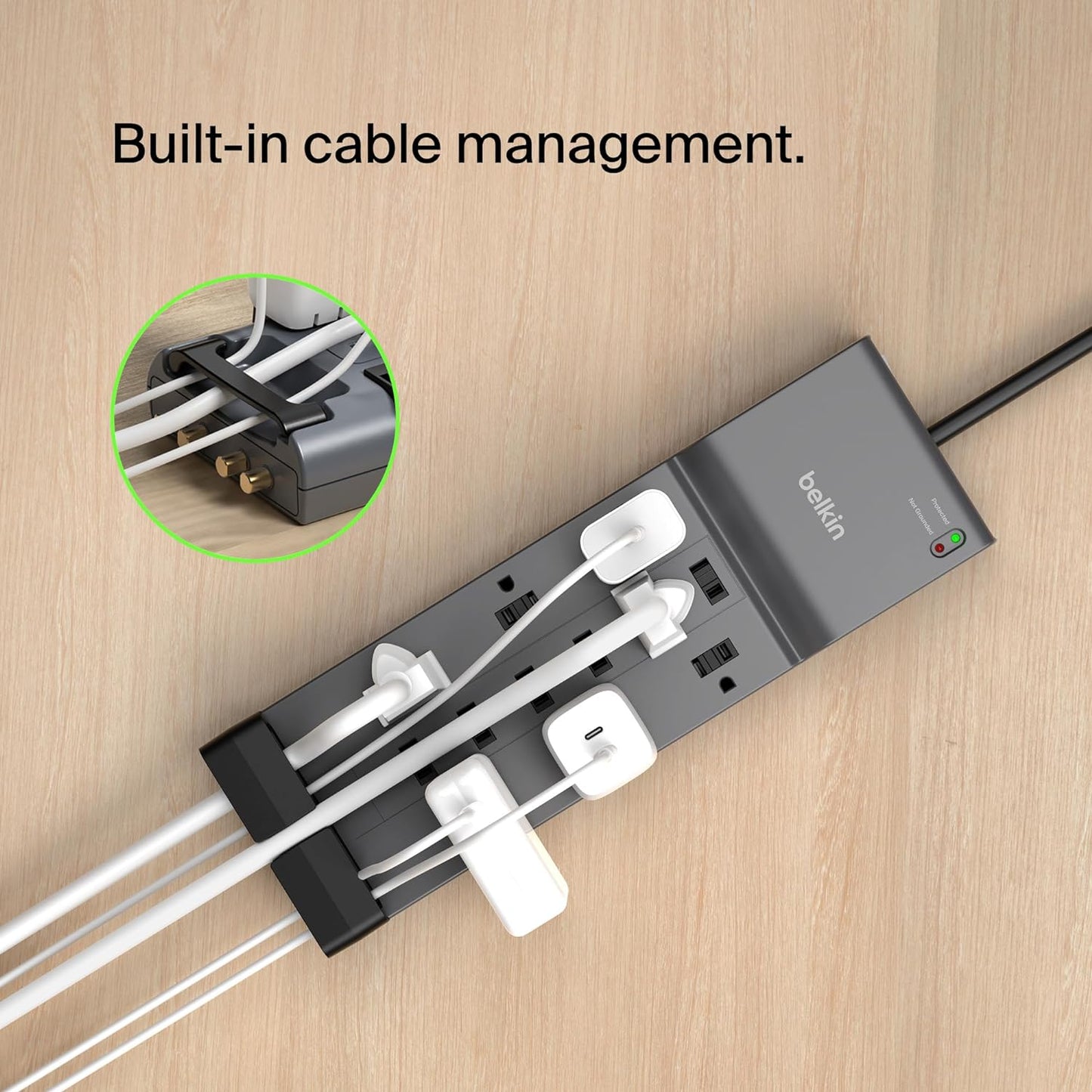Belkin Surge Protector Power Strip w/ 12 AC Outlets & 8ft Long Flat Plug, UL-listed Heavy-Duty Extension Cord for Home, Office, Travel, Computer, Laptop, Phone Charger - 3,940 Joules of Protection