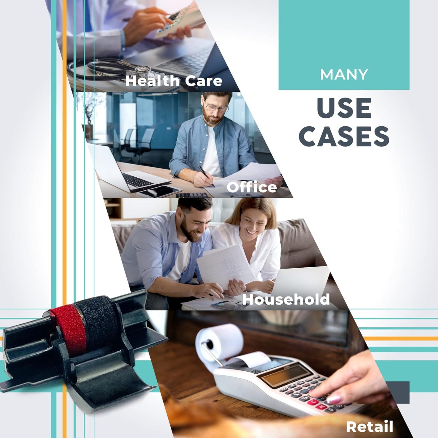 CATIGA IR-40T Ink Roller Cartridge for Printing Calculators and Adding Machines, Black/Red Pack of 2, Used with Casio HR-100TM HR-150TM HR-170RC, Sharp EL-1750V EL-1801V, CP30A CP90A