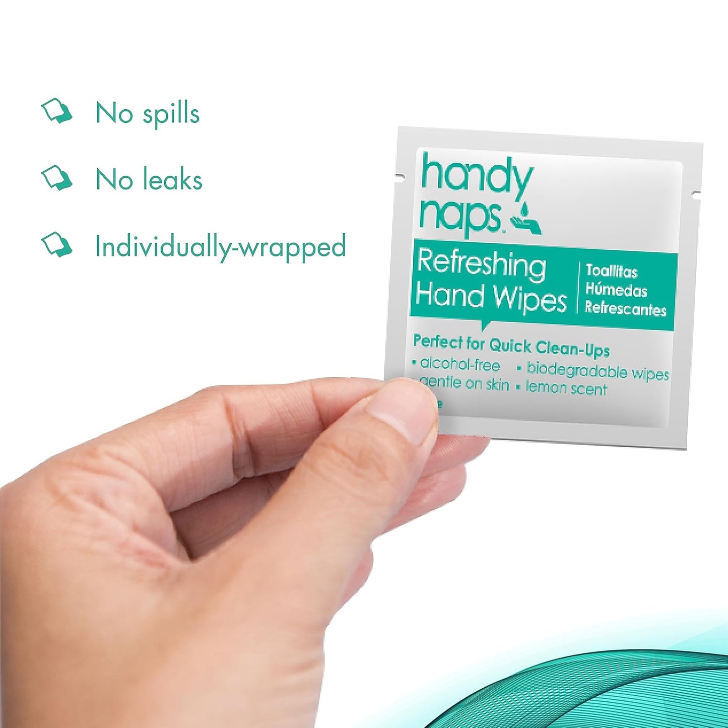 Handynaps Refreshing Hand Wipes, Alcohol-Free With Fresh Lemon Scent - Case of 1000 Individually Wrapped Wipes For Adults and Kids, Travel Essentials