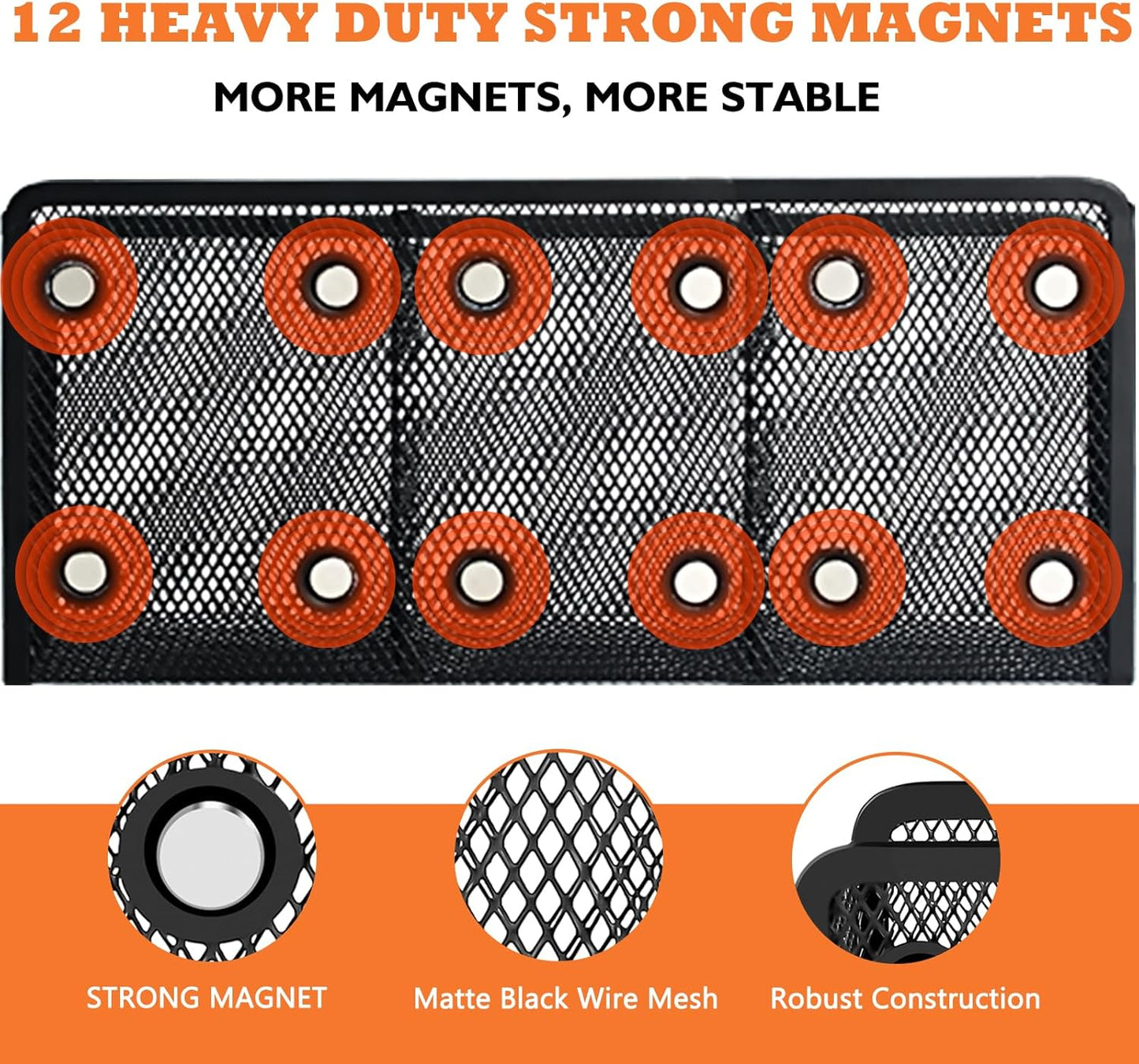 Magnetic Pencil Holder - Extra Strong Magnets Mesh Marker Holder Perfect for Whiteboard, Refrigerator and Locker Accessories (3 Baskets, 1 Pack Black)