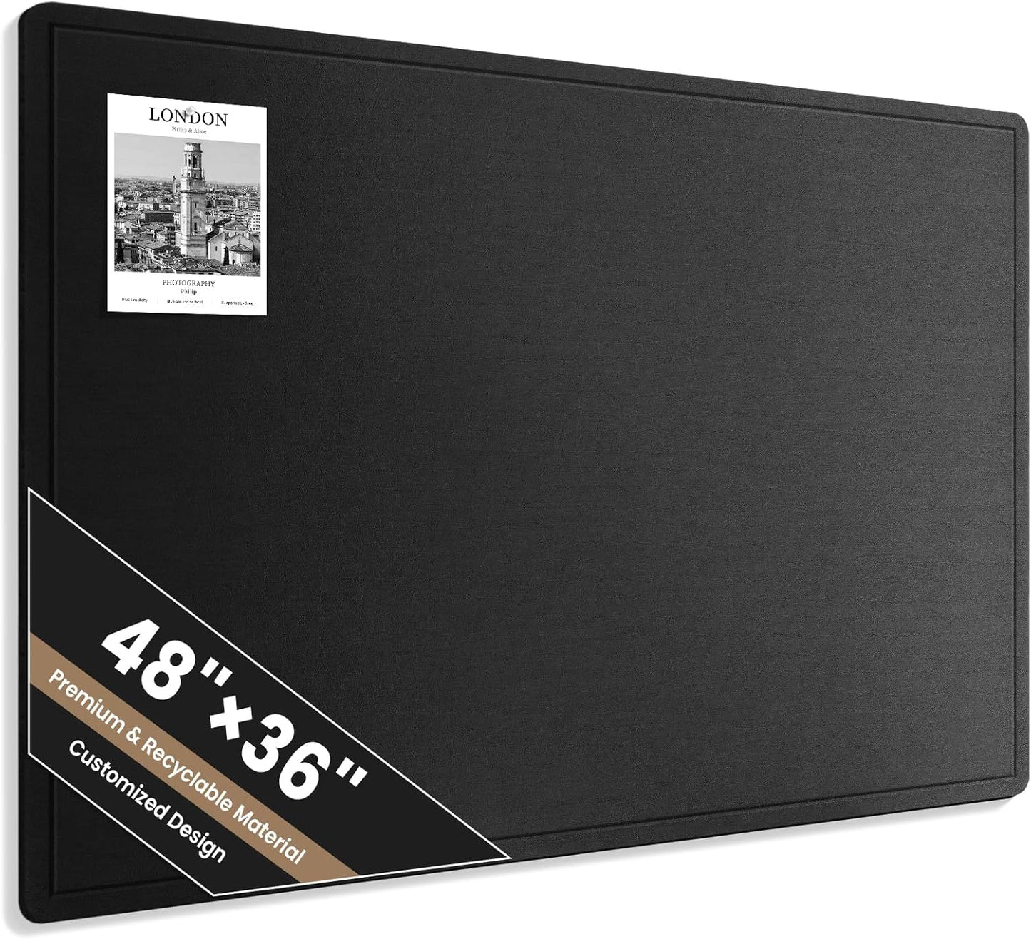 Large Bulletin Board, 48 X 36 Inches Felt Cork Board with 40 Pushpins, Foldable Felt Notice Pin Board Photo Display Board with Self-Adhesive Tape for Office Home School