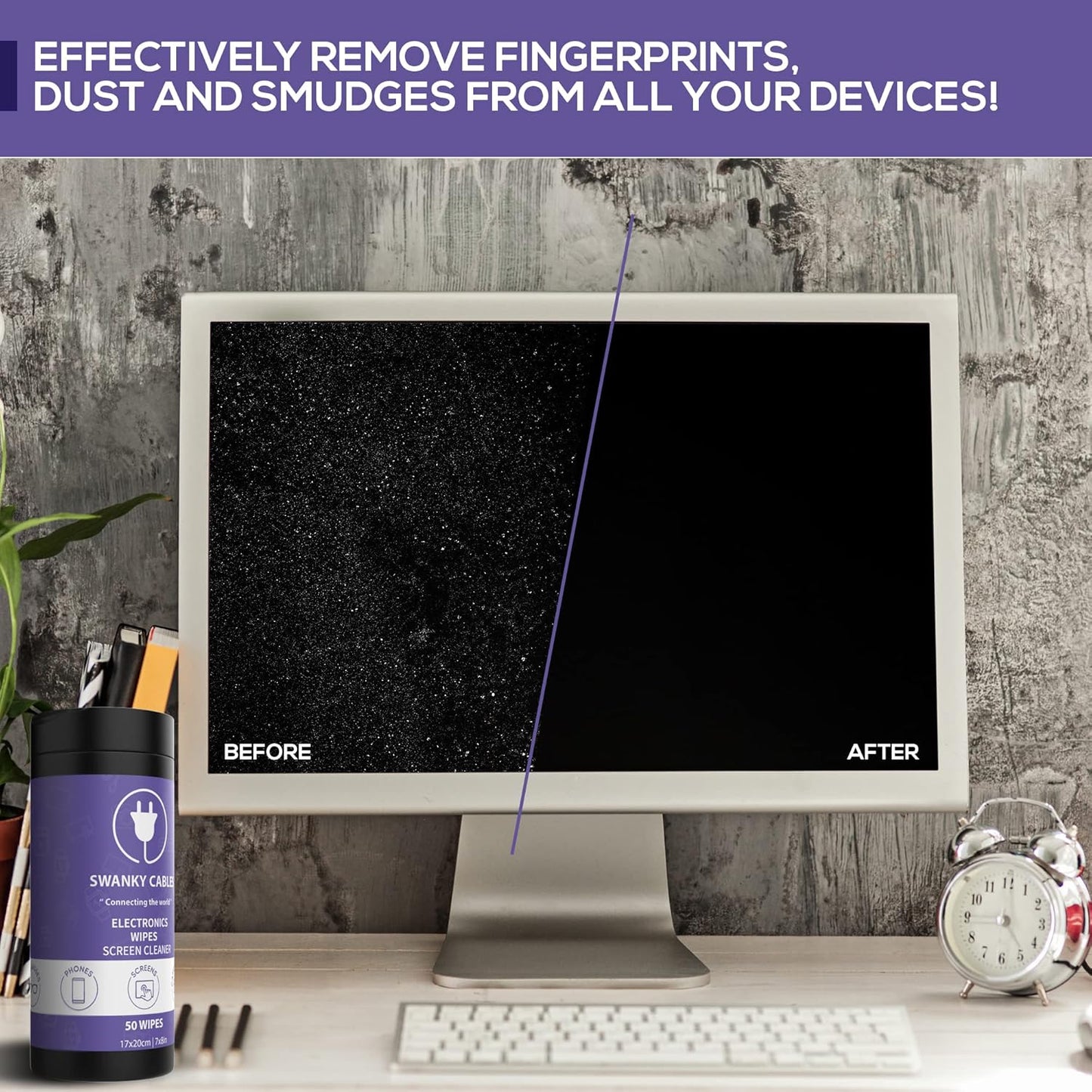 Screen Cleaner Wipes: Electronic Wipes for Screens - Computer Screen Wipes for Lens, Phone, Tv Screen and Monitor Cleaning - Tech Wipes & Microfiber Cloth (Canister, 100 Count)