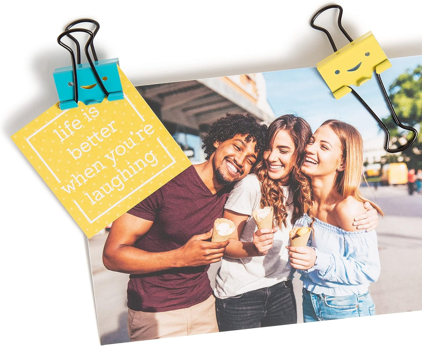 U Brands Happy Face Binder Clips, Bright Colors with Black Prongs, Office Organization Supplies, 32mm, 48 Count