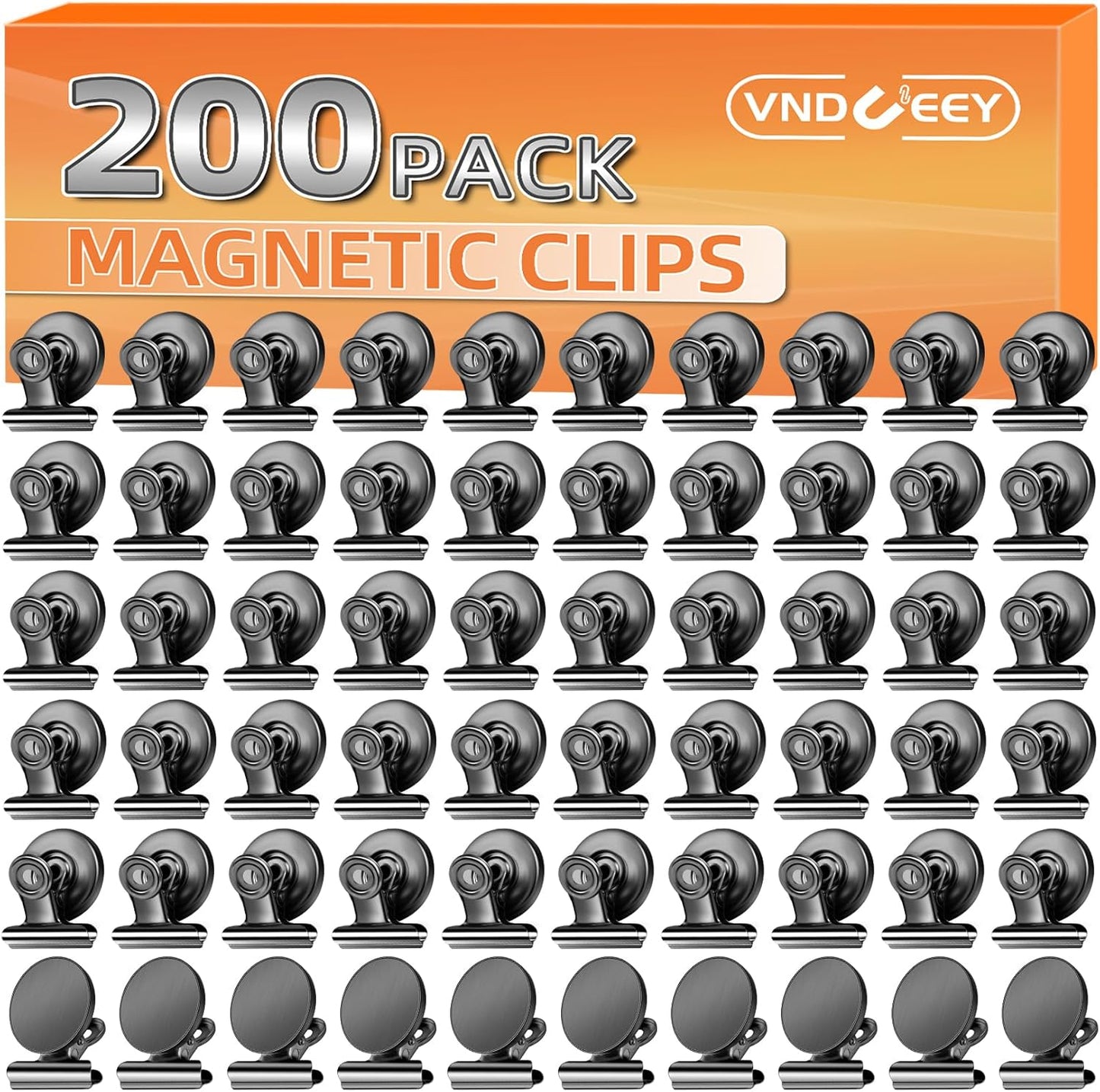 VNDUEEY 200 Pack Black Magnetic Clips Fridge Magnets, Magnetic Paper Clip, Whiteboard Magnets Refrigerator Magnet, Strong Magnets with Clips for Home, Office,Teaching
