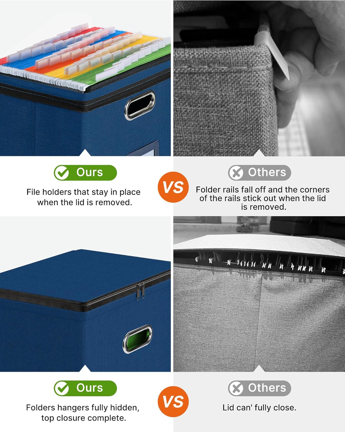 Oterri File Organizer Boxes with Lids, File Box with Mesh Pockets, Document Organizer Box for Letter Size Folders, Zippers Important Document Organizer (Dark Blue, Small-2 Pack Without Folders)