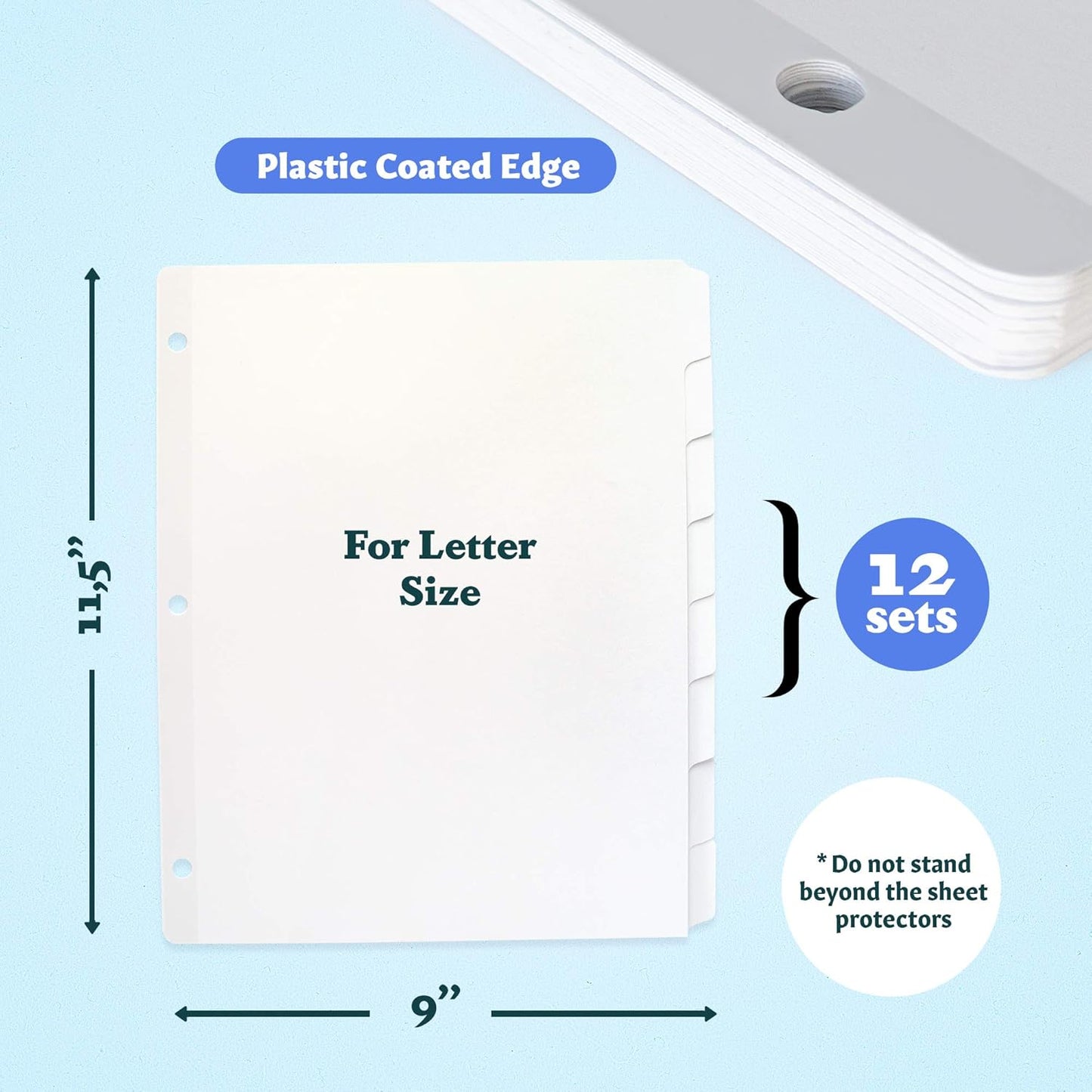 Binder Dividers with Tabs - (Set of 12) x 8-Tab Dividers for 3 Ring Binders, White, Reinforced Edge - Ideal for Keeping Your Documents Neat and Professional