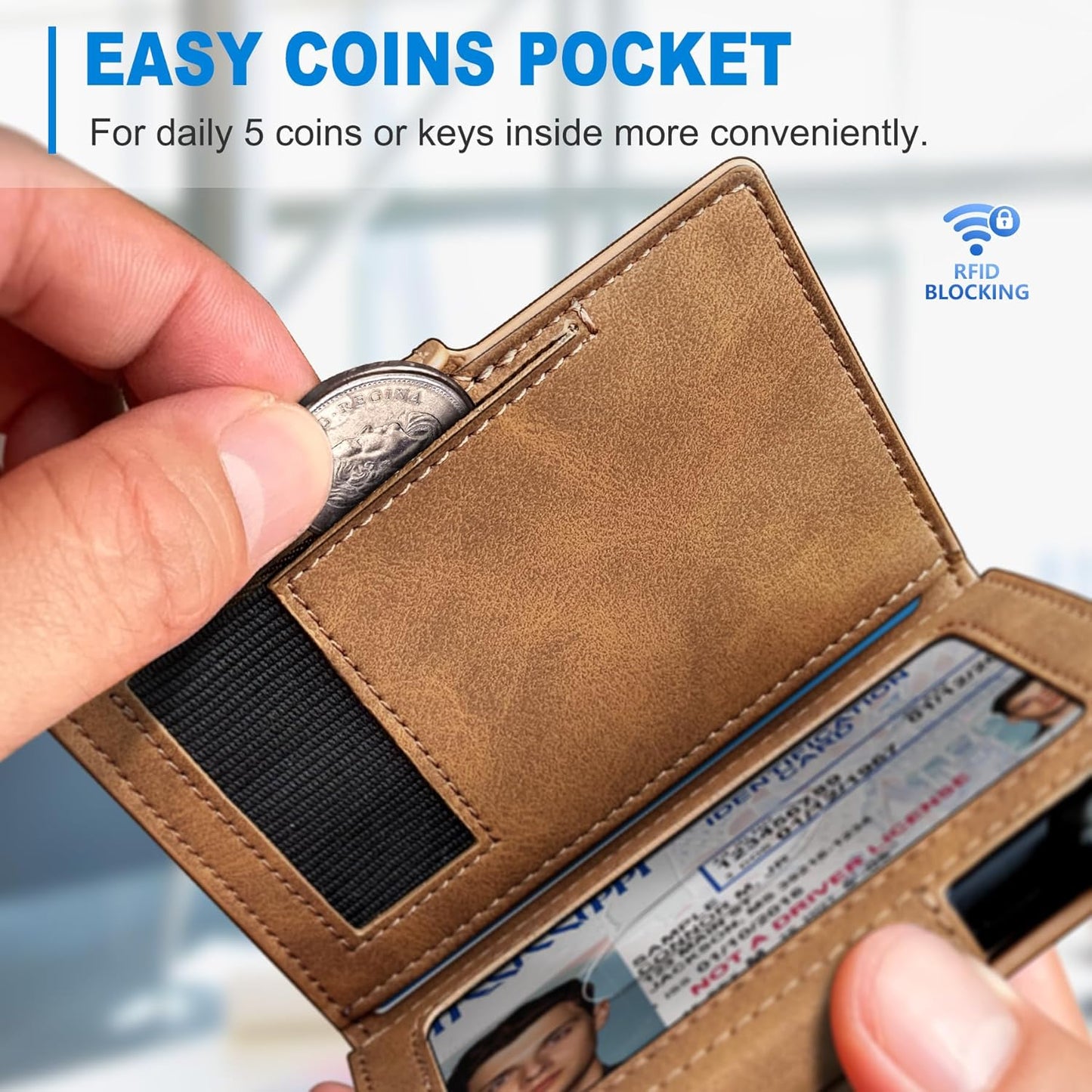 Men Wallet,with Money Clip Coins Pocket ID Window,Slim Front Pocket RFID Blocking Pop-up Card Holder 3.9"x 2.7", Gift Boxed