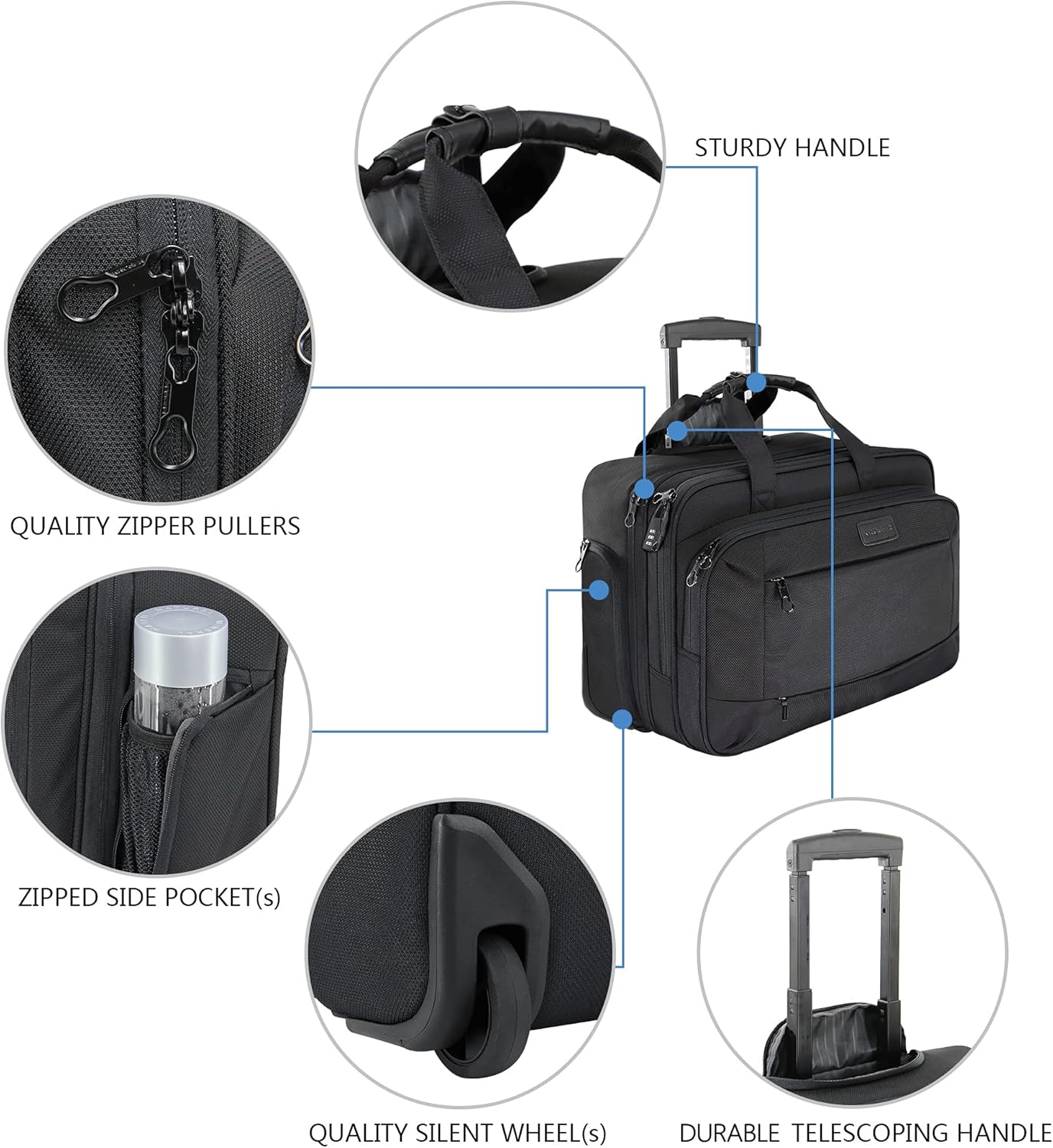 KROSER Rolling Laptop Bag for Men Women, Rolling Laptop Wheeled Briefcase for Business Fits Up to 17.3 Inch Laptop, Water-Repellent Wheeled Computer Bag Roller Case with RFID Pockets for Travel