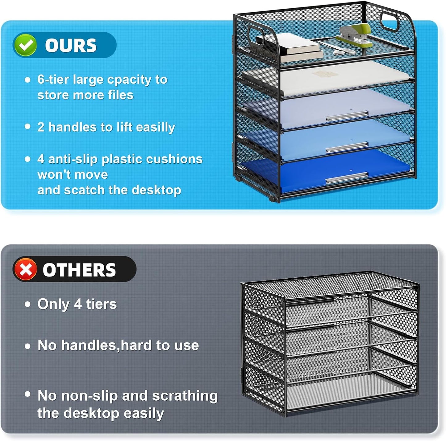 Marbrasse Desk Organizer - 5 Tier Paper Letter Tray, Mesh File Organizer with Handle for Office, School and Home