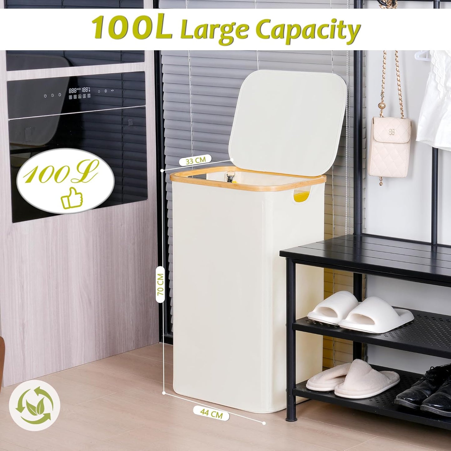 efluky Recycle Bin Holder 100L, 26 Gallon Trash Can with Lid, Garbage Bag Holder for Yellow Bags, Easy Removal, (Inner Bag Not Included) -Beige