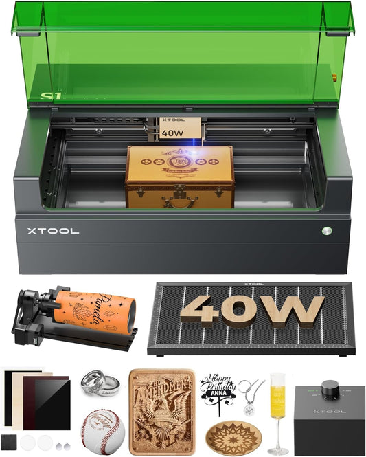 xTool S1 40W Laser Cutter and Laser Engraver for Tumblers, 23.93" x 15.16" Bed Size, 600mm/s Speed, Laser Engraving Machine, Laser Engraver for Wood and Metal, Acrylic, Big Project - Rotary Bundle