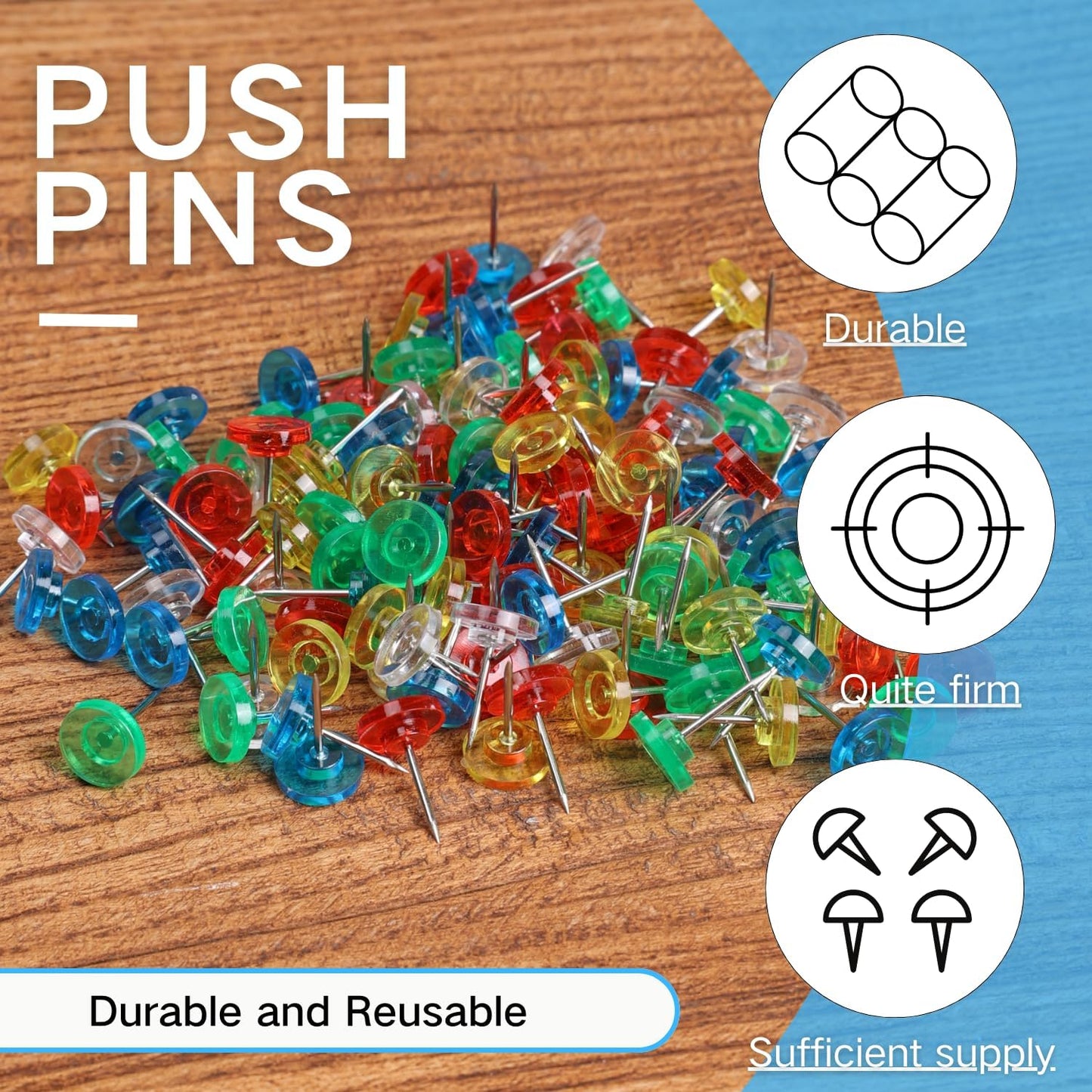 150 PCS Flat Clear Colored Push Pins for Wall Thumb Tacks for Walls Flat thumbtacks Push pin for Bulletin Board Shadow Box Display Thumbtack for Cork Board