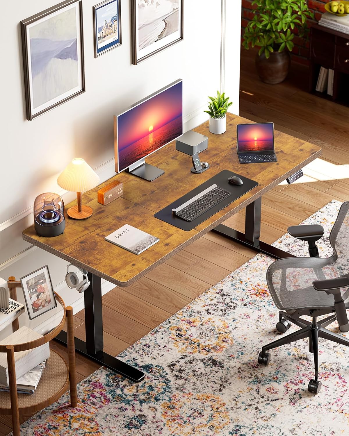 HUANUO 71 x 35 inch Electric Standing Desk, Powerful Brushless Motor Large Height Adjustable Table, 4 Memory Preset Sit Stand Up Desk, Home Office Computer Table with Thick T-Shaped Frame, Vintage