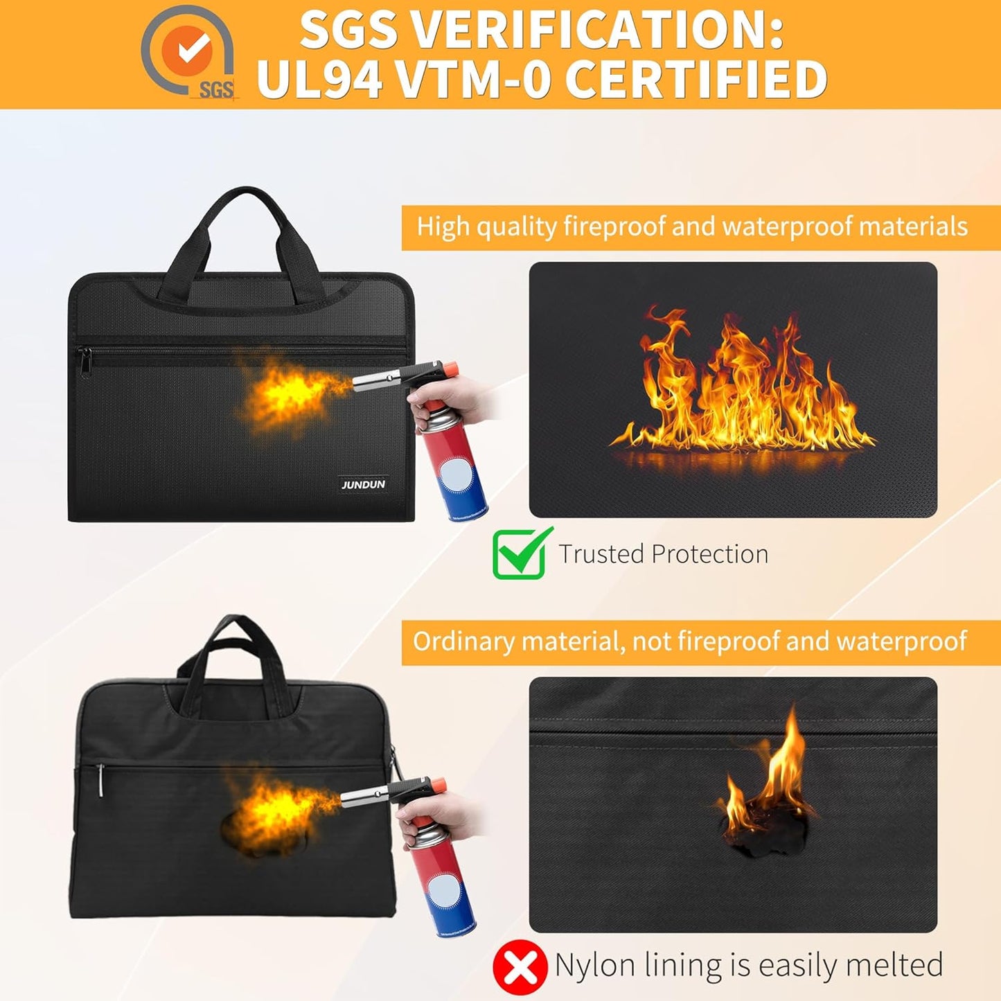 JUNDUN Accordion File Organizer with Lock,Multi-Pockets Fireproof Document Organizer with Handle & Zipper - 13 Pockets Expanding File Folder with Labels for Letter A4 Files and More