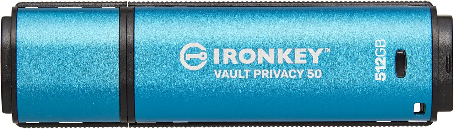 Kingston Ironkey Vault Privacy 50 USB-A 512GB Encrypted Flash Drive | FIPS 197 Certified | XTS-AES 256-bit | BadUSB and Brute Force Protection | Mult-Password Option | IKVP50/512GB