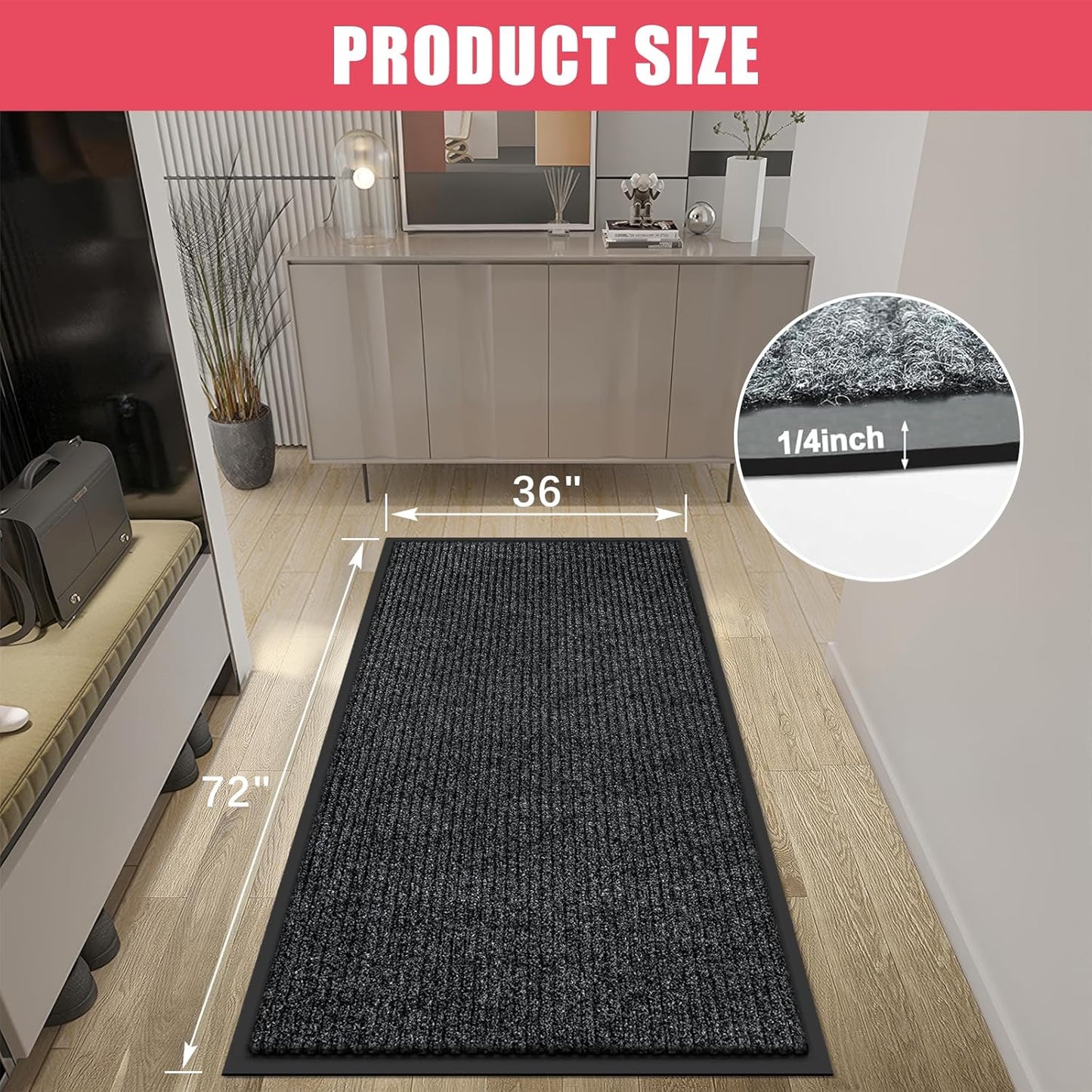 Kuyal Front Door Mat, 3'x6' Indoor Outdoor Entrance Mat, Commercial Floor Mats Inside Outside Entrance, Heavy Duty Durable Welcome, Rubber Backing Non Slip Outdoor Mats for Entryway,Black