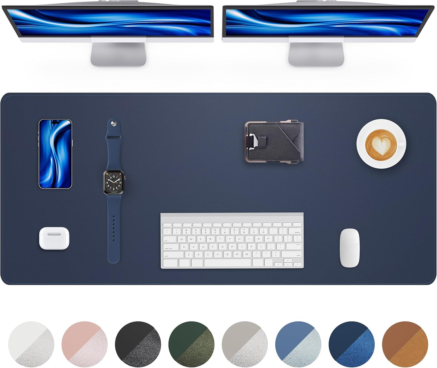 Leather Desk Protector, 55"x17" - Premium Office Mat, Large Mouse Pad, Non-Slip Blotter, Waterproof Writing Pad - Midnight Blue