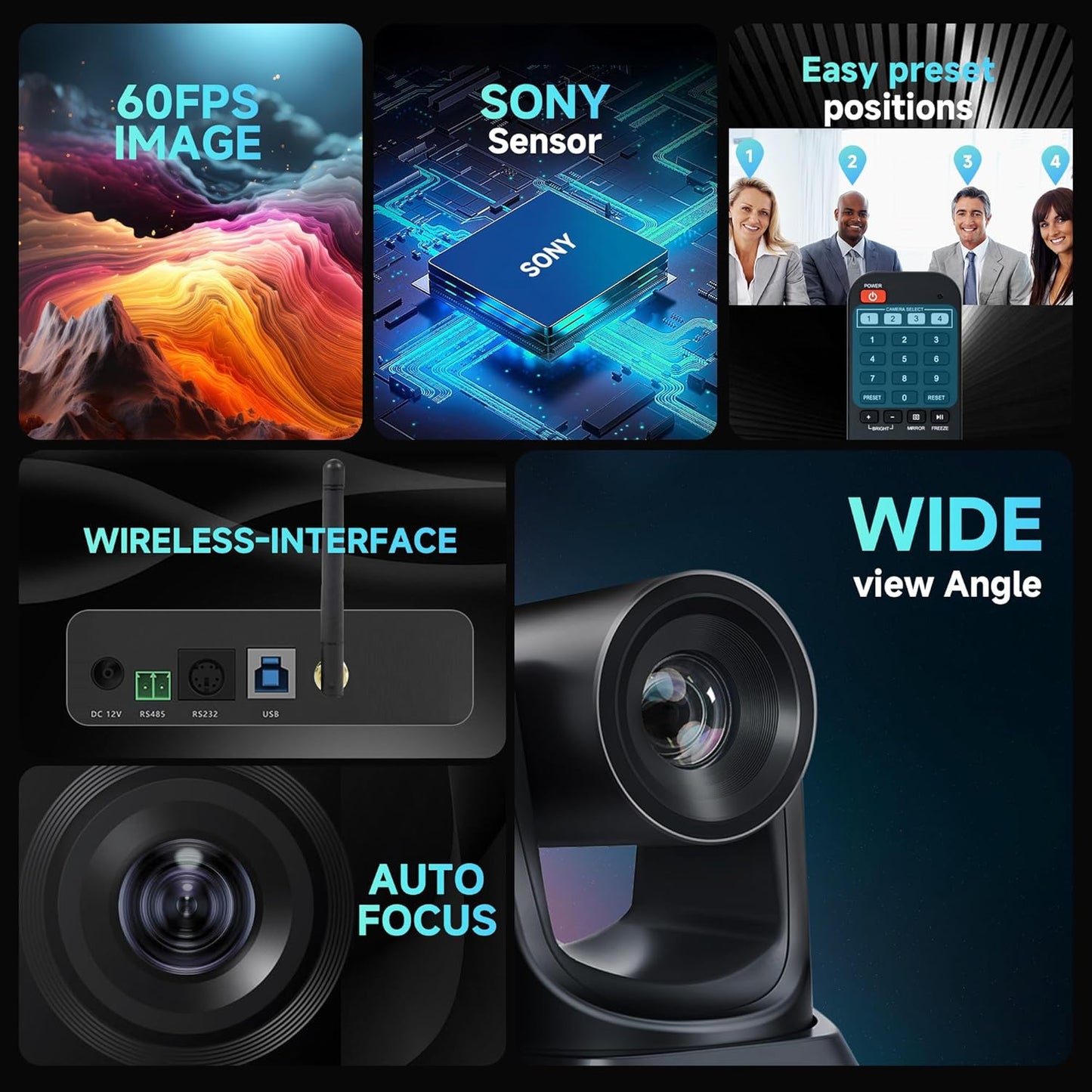 Wireless Conference Room Webcam, Church Live Streaming 10X USB 1080P 60fps PTZ Camera for Worship Services Online Conference, Works with Zoom, Skype OBS