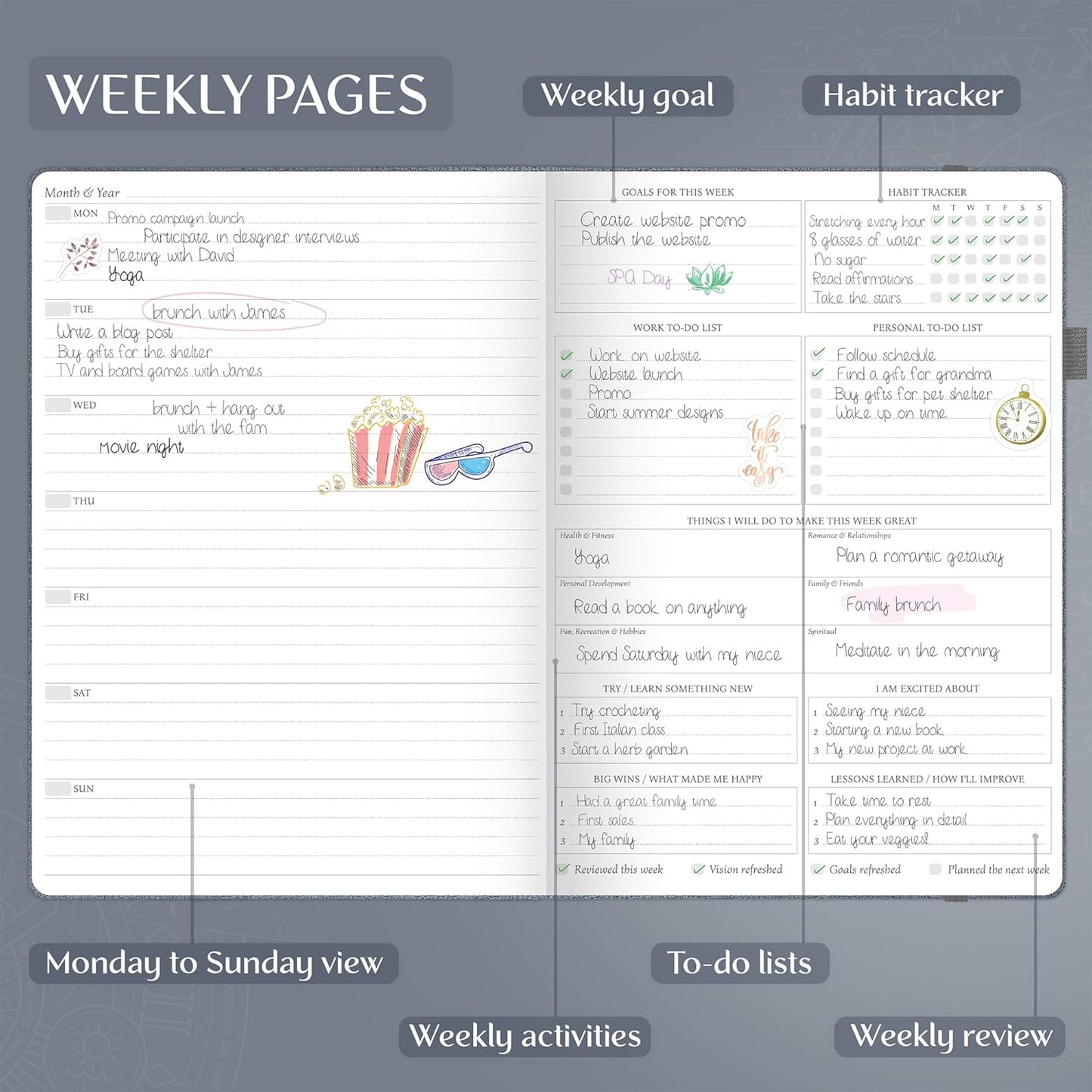 Legend Planner PRO Premium Large Undated Weekly, Monthly & Budget Planner with Habit Tracker Life Organizer for Time & Task Management, Goal Setting & Productivity A4 Size (Mystic Grey, New Cover)