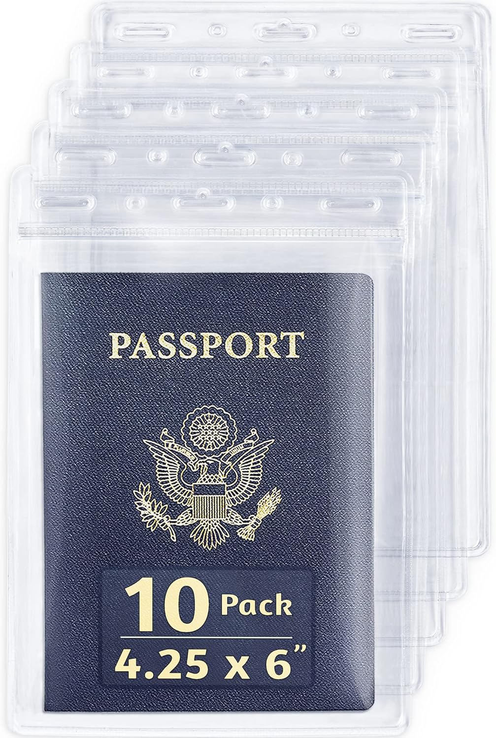 EcoEarth Passport & Identification Card Holders with Soft Edge (Clear, 4x6 Inch, 10 Pack), Extra Large Vertical ID Holder, Zipperless Plastic Name Badge Holders