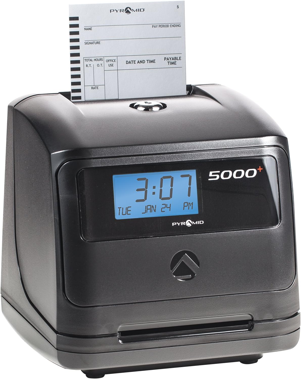 Pyramid Time Systems - Model 5000 Auto Totaling Time Clock, Employee in/Out Time Tracker for Small Business, Includes: 25 Time Cards,1 Ink Ribbon Cartridge, 2 Security Keys and User Guide - Black