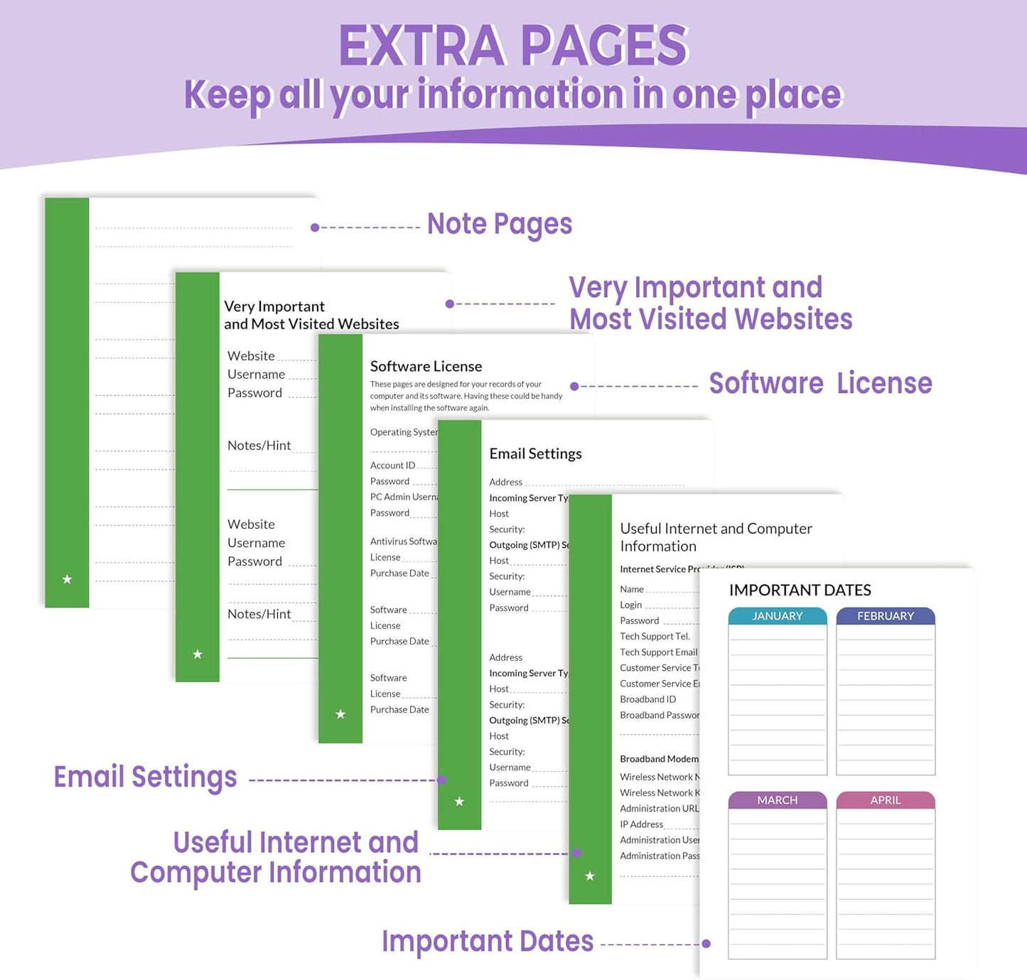 SUNEE Password Keeper Book with Colorful Alphabetical Tabs, Small Pocket Password Book for Internet Website Address Login, Gifts for Home and Office, 4''x 6''- Purple