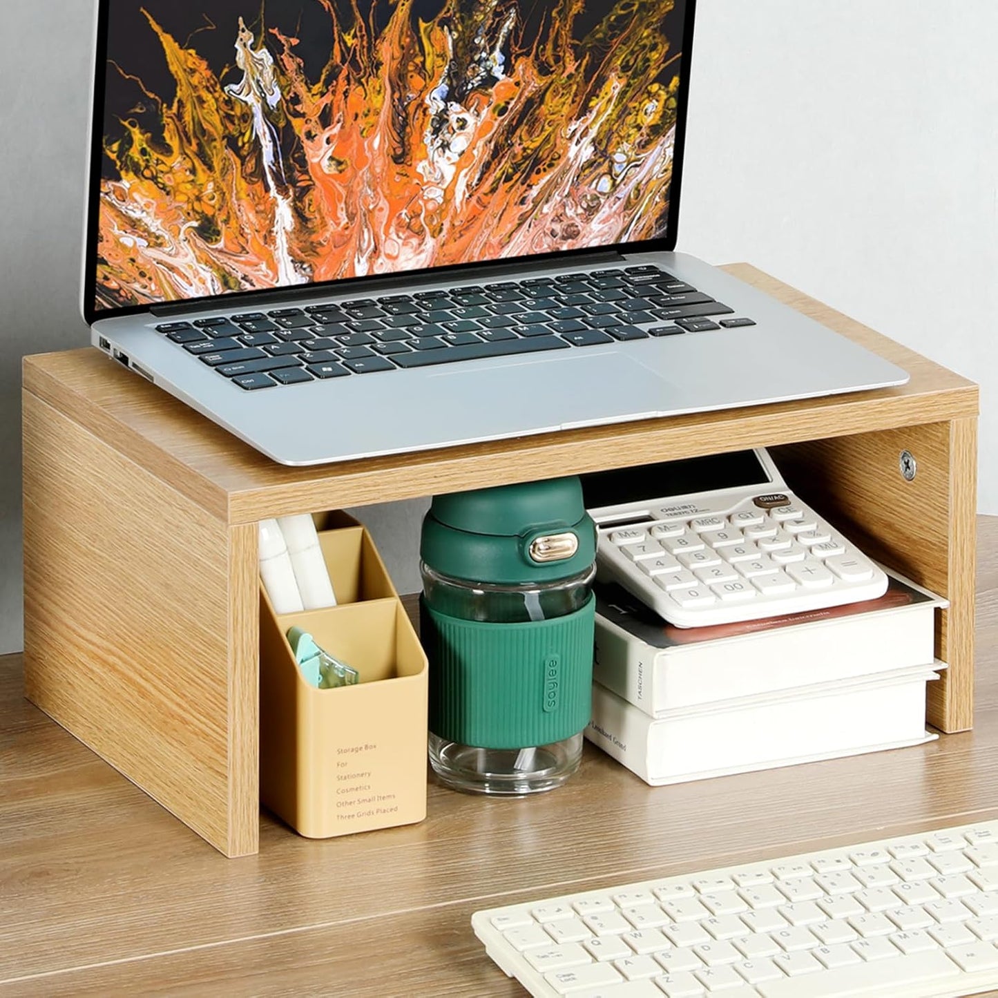 TEAMIX Higher Monitor Stand Riser, Wood Monitor Riser with Storage for Desk Small Monitor Stand TV/Screen/PC/Laptop Riser Computer Stand Desktop Shelf