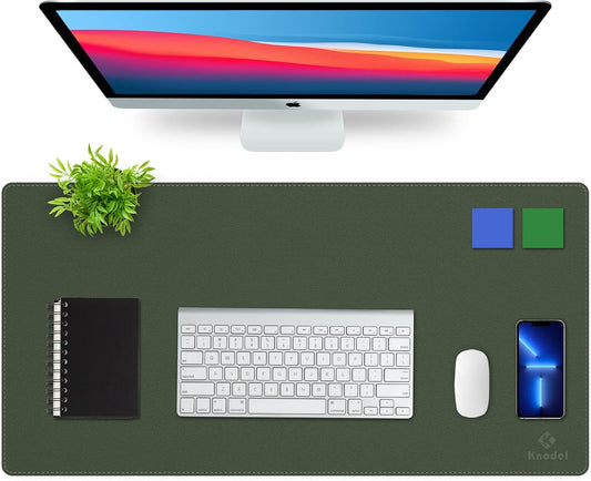 K KNODEL Desk Mat, Blotter, Dual-Sided Office Desk Pad, Waterproof Desk Mat for Desktop, Desk Blotters, PVC Leather Pad Protector (Dark Green, 31.5" x 15.7")