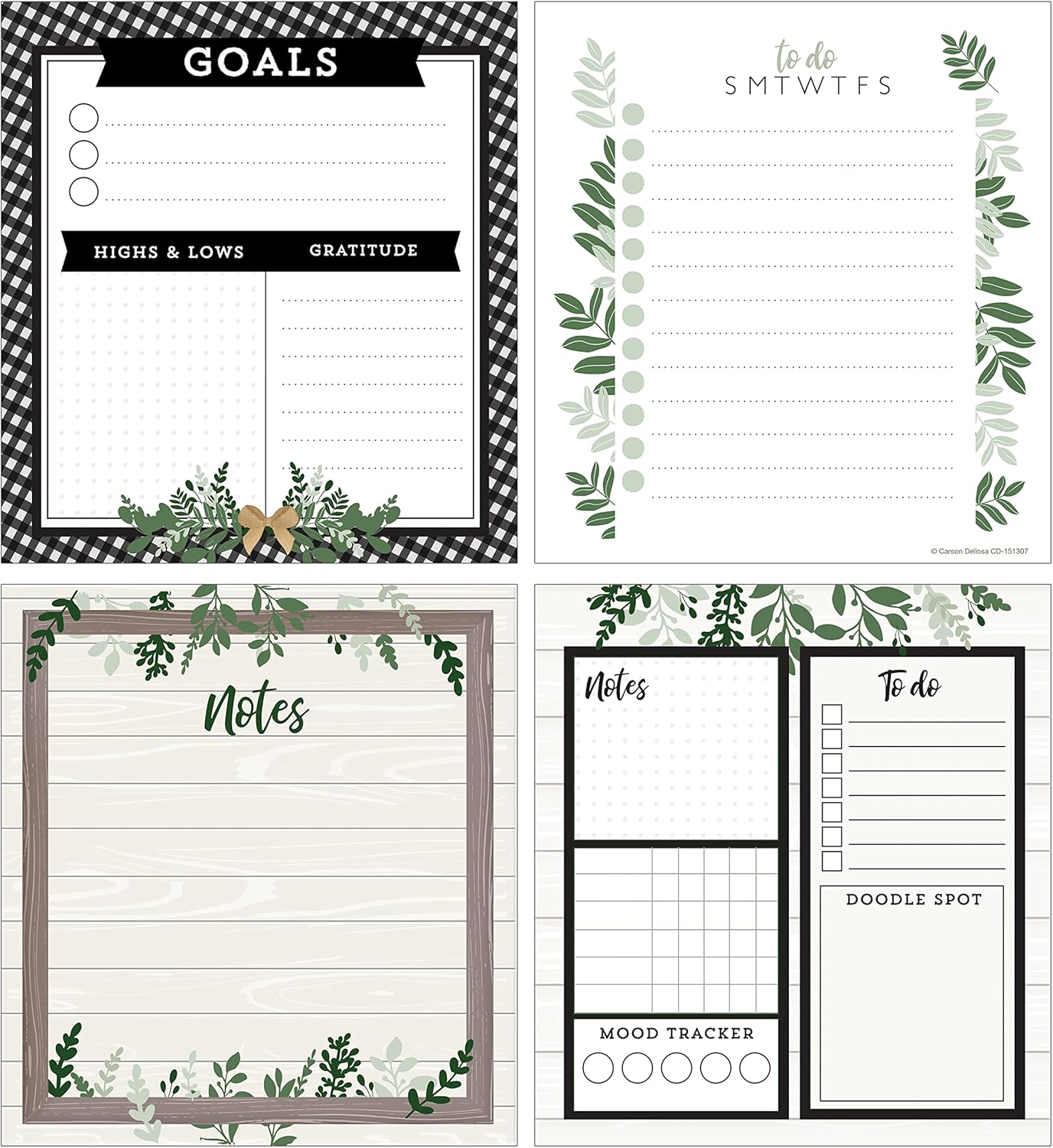Carson Dellosa Farmhouse Notepad 4-Pack, Note Pads for Goals, To Do List, Checklist, Notes, Sketch Pad, and Classroom Organization Stationary, Desk Accessories and Office Supplies