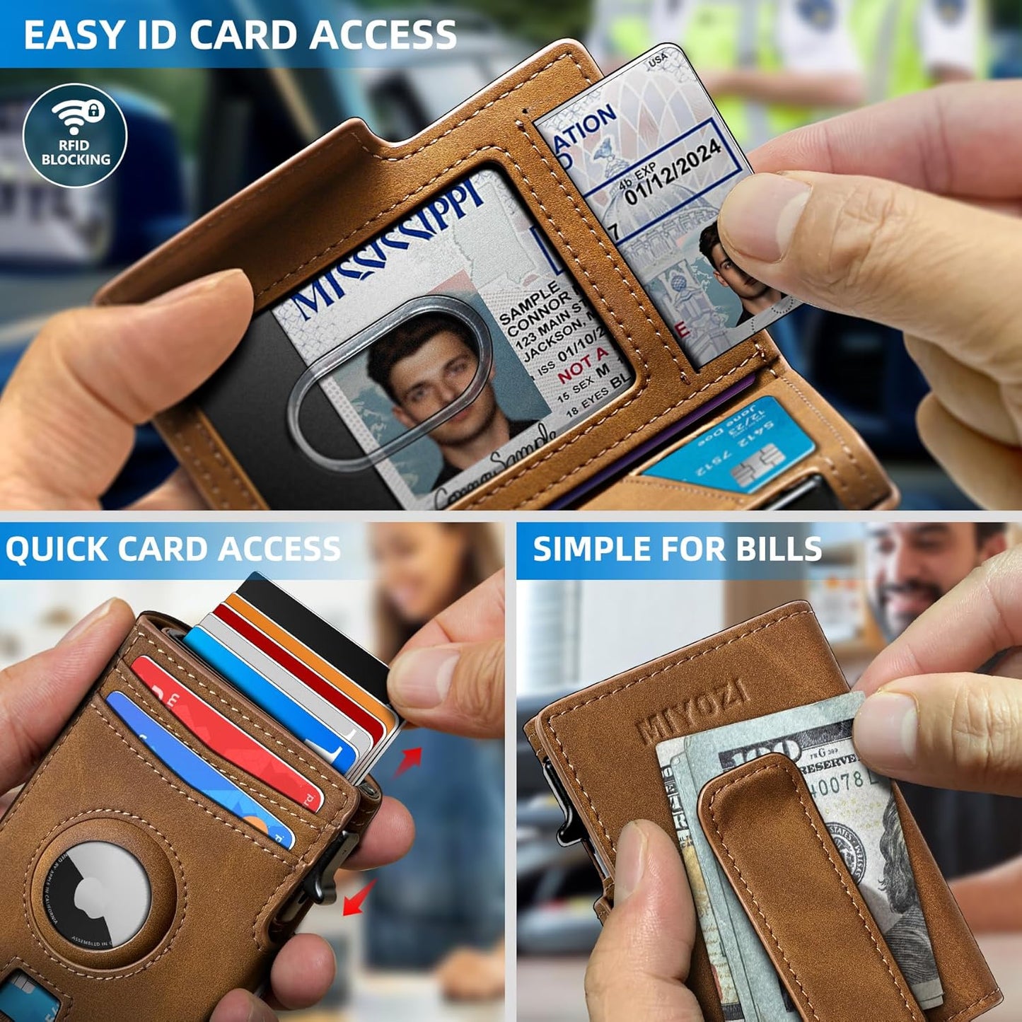 Airtag Wallet for Men,with Money Clip 10 Cards Metal Case Smart Slim Pop Up Credit Card Holder Flip with Magnetic Closure RFID Blocking wallet with Gift Box