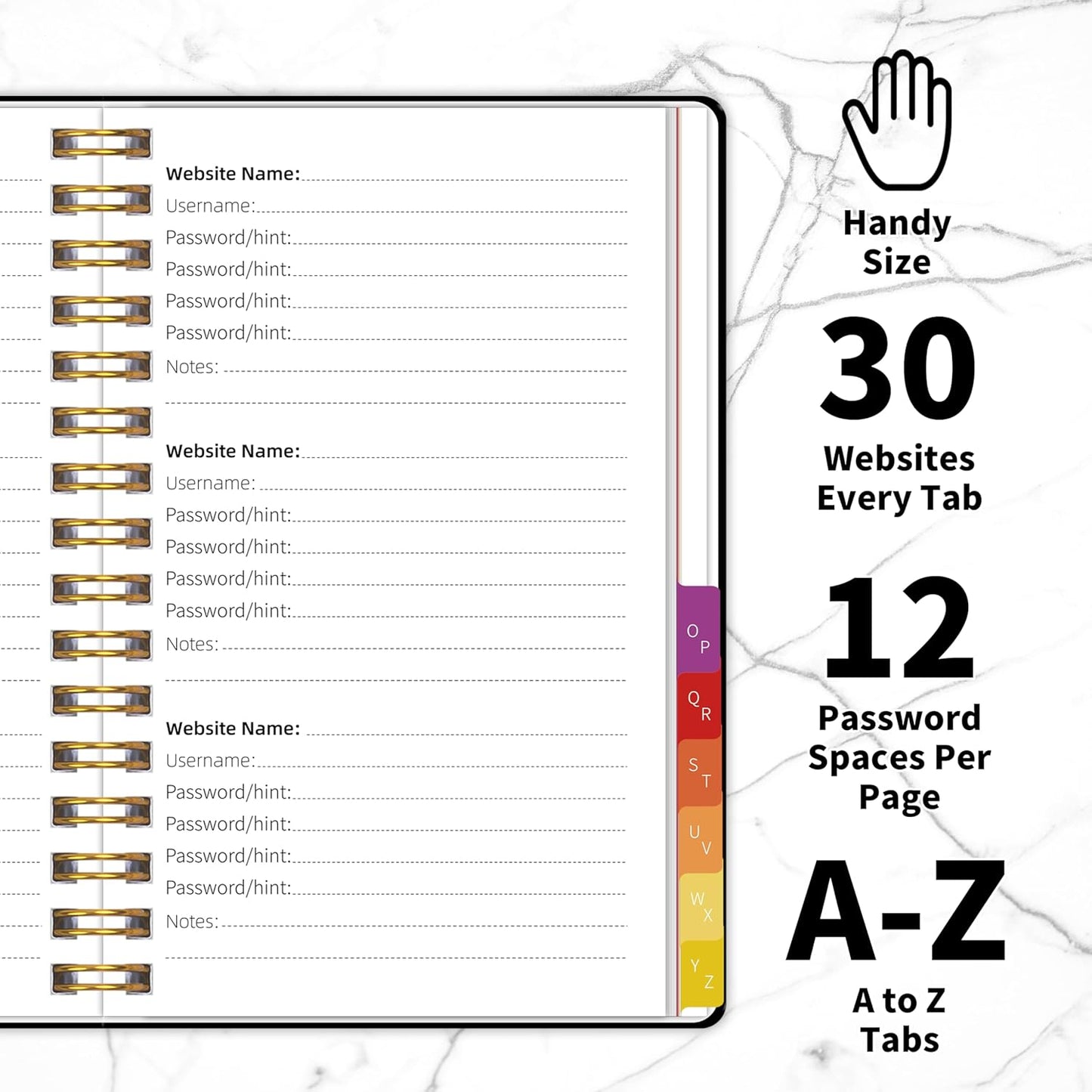 Password Book with Alphabetical Tabs, Password Keeper Book for Seniors, 5.8" X 8.2" Medium Size Password Notebook, Individual & Colorful Tabs, Spiral Hardcover Password Journal Logbook for Website Logins, Black