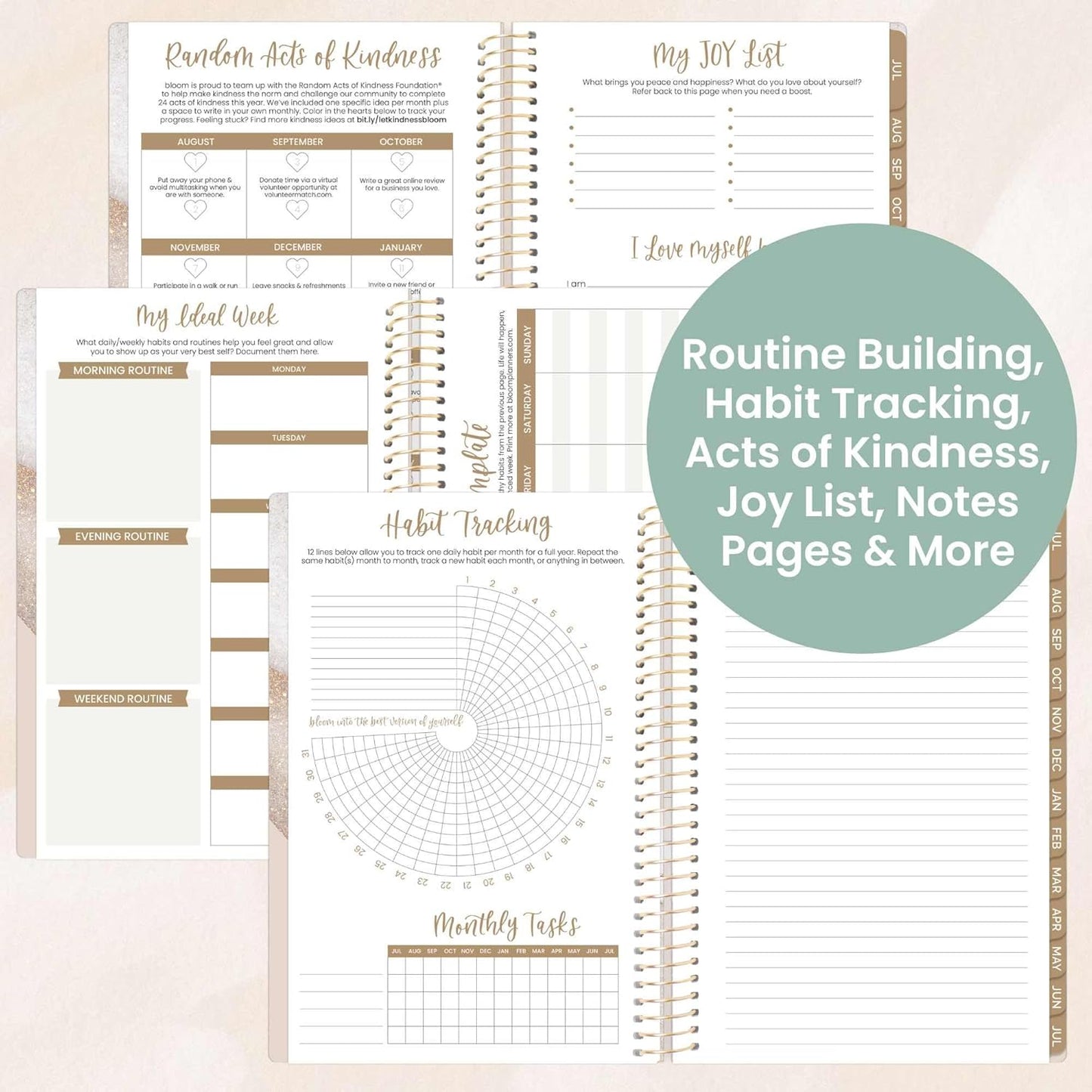 bloom daily planners 2025-2026 Academic Year Daily Planner (July 2025 - July 2026) - Aesthetic A5 Weekly & Monthly Calendar Agenda Organizer Book with Stickers - 5.5" x 8.25" - Brushed Beige