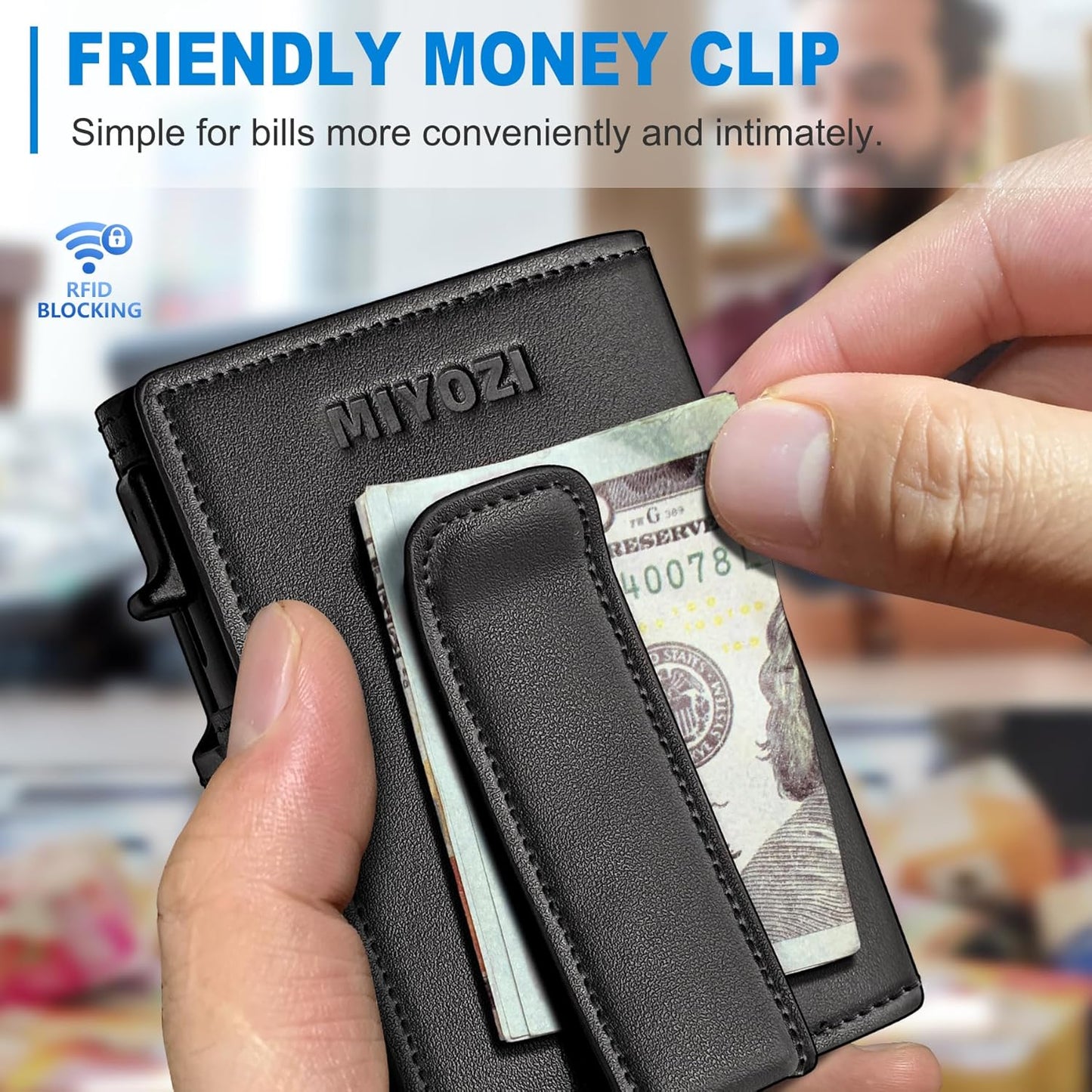 Men Wallet,with Money Clip Coins Pocket ID Window,Slim Front Pocket RFID Blocking Pop-up Card Holder 3.9"x 2.7", Gift Boxed