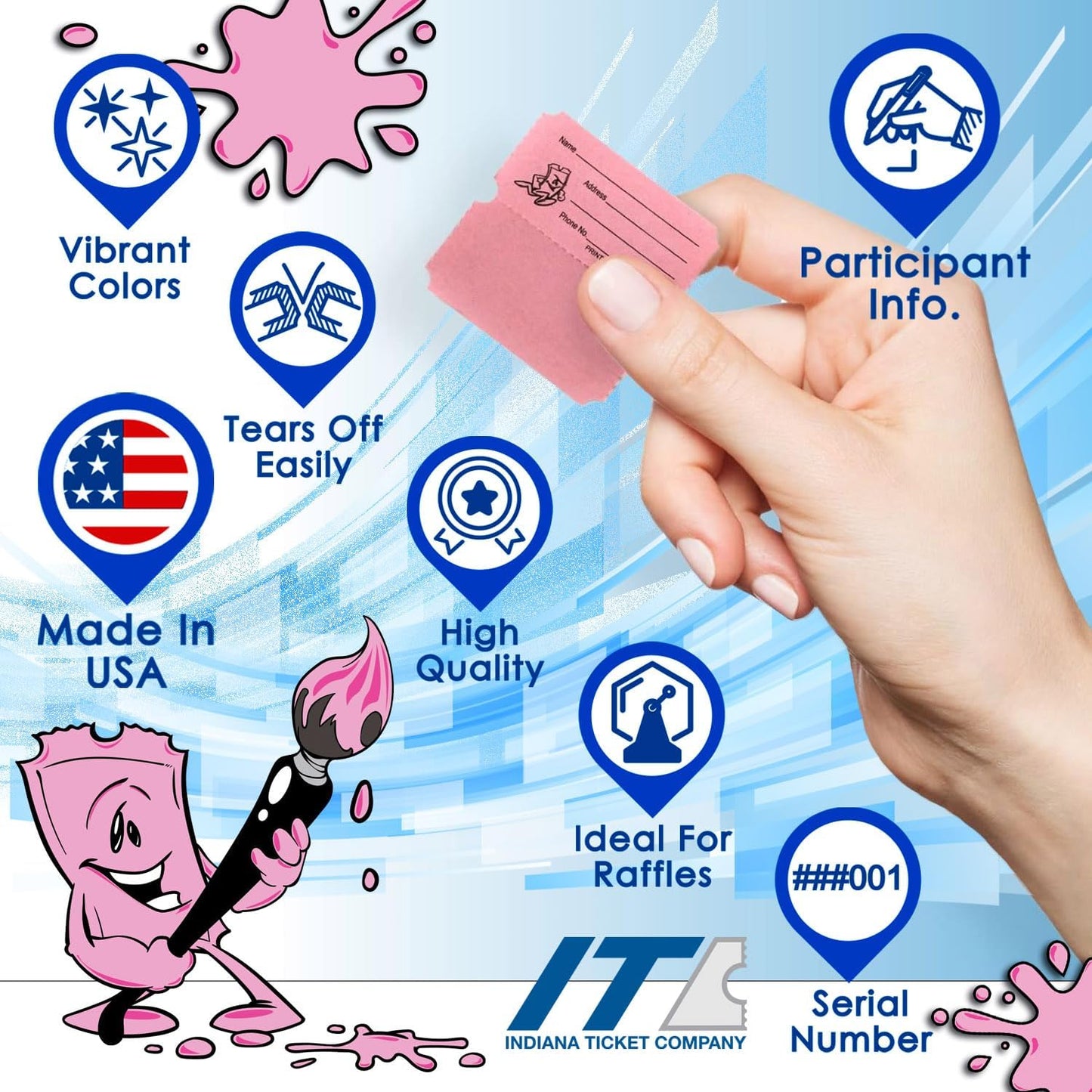 INDIANA TICKET CO. 2,000 Pink Raffle Tickets Double Roll, Premium Quality 50/50 Raffle Tickets, Tickets for Events, Carnivals, Door Prizes, Drinks and More