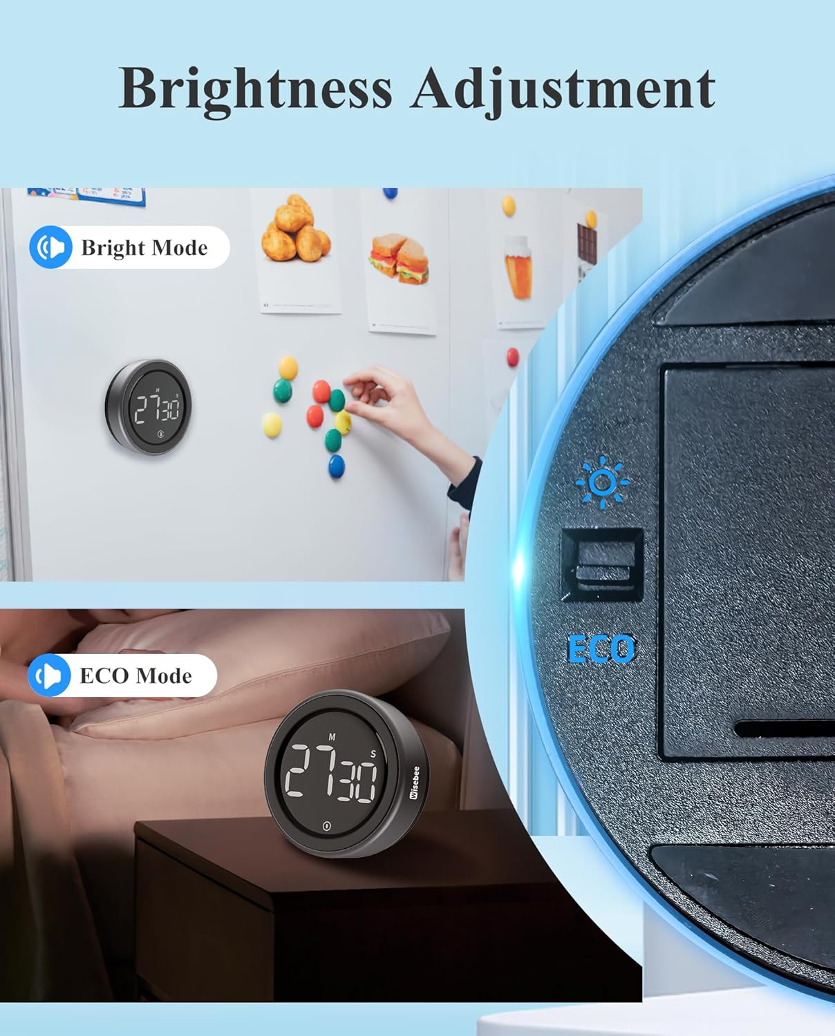 Wisebee Digital Kitchen Timer, Visual| Countdown| Count Up| Loud Alarm| Magnetic| Productivity for Cooking, Food, Baking, Classroom, Fitness, Studying, Teaching (No Batteries Included)