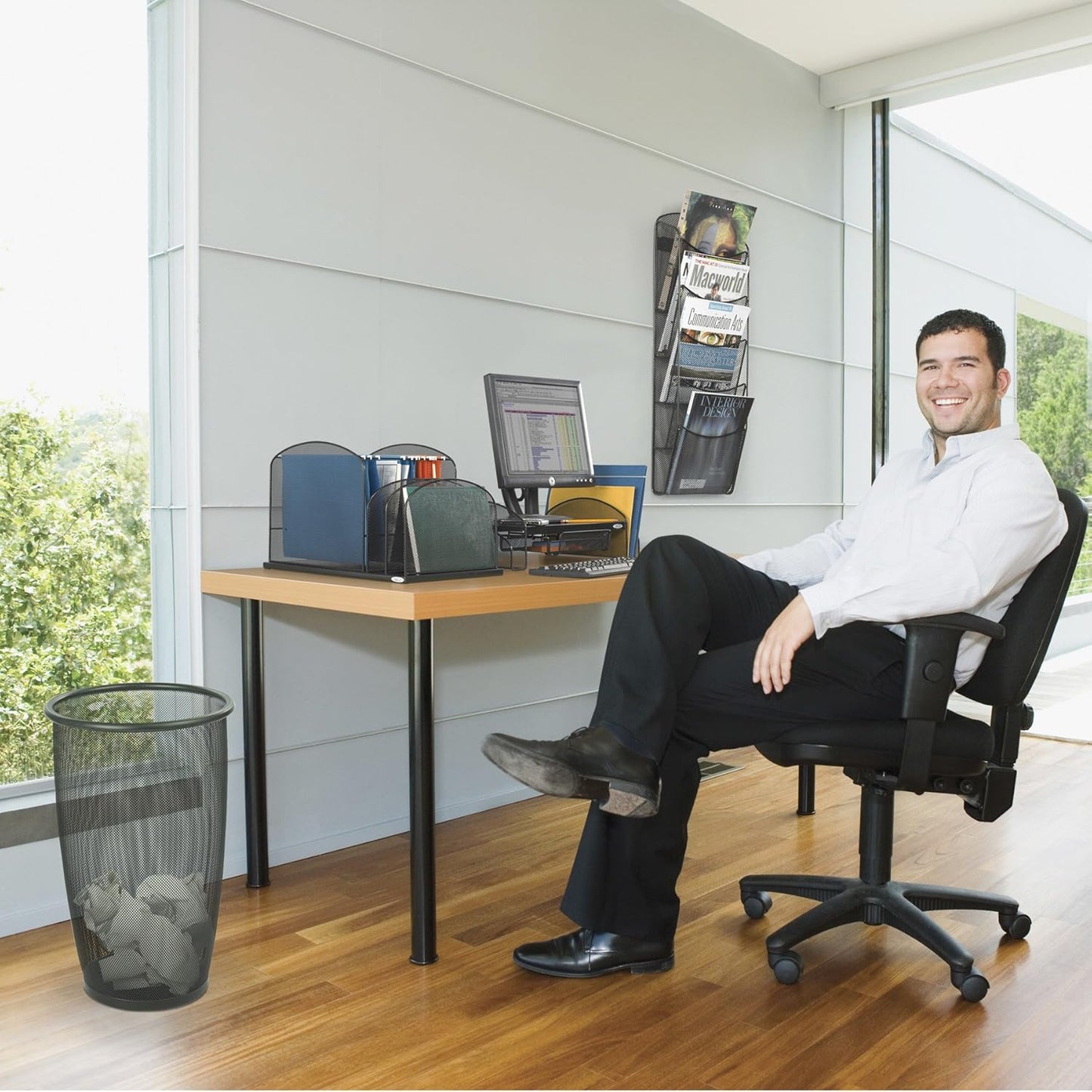 Safco 3259BL Onyx Mesh Hanging File with 2 Vertical Sections, Black