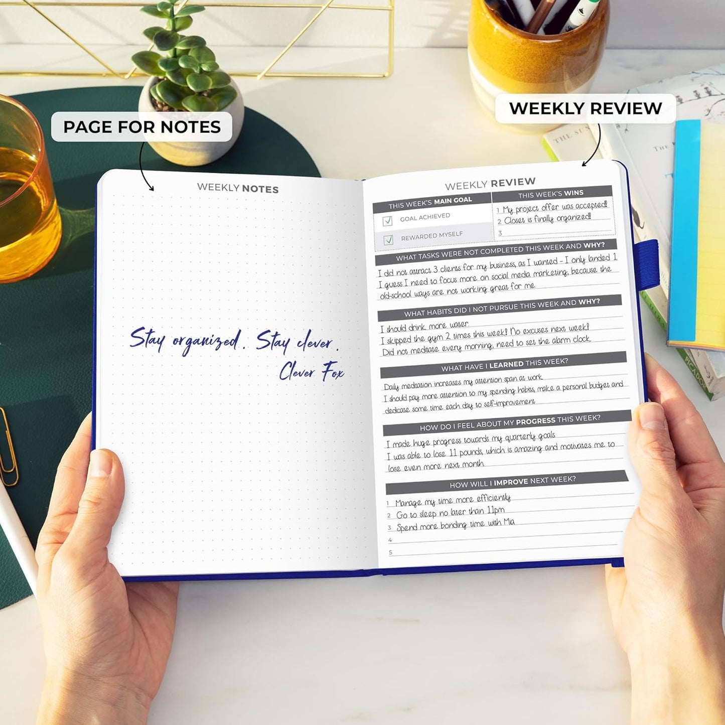 Clever Fox Daily Planner – Undated Planning Notebook with Hourly Schedule & To-Do List – Personal Day Task & Work Organizer, 6 Months (Royal Blue)