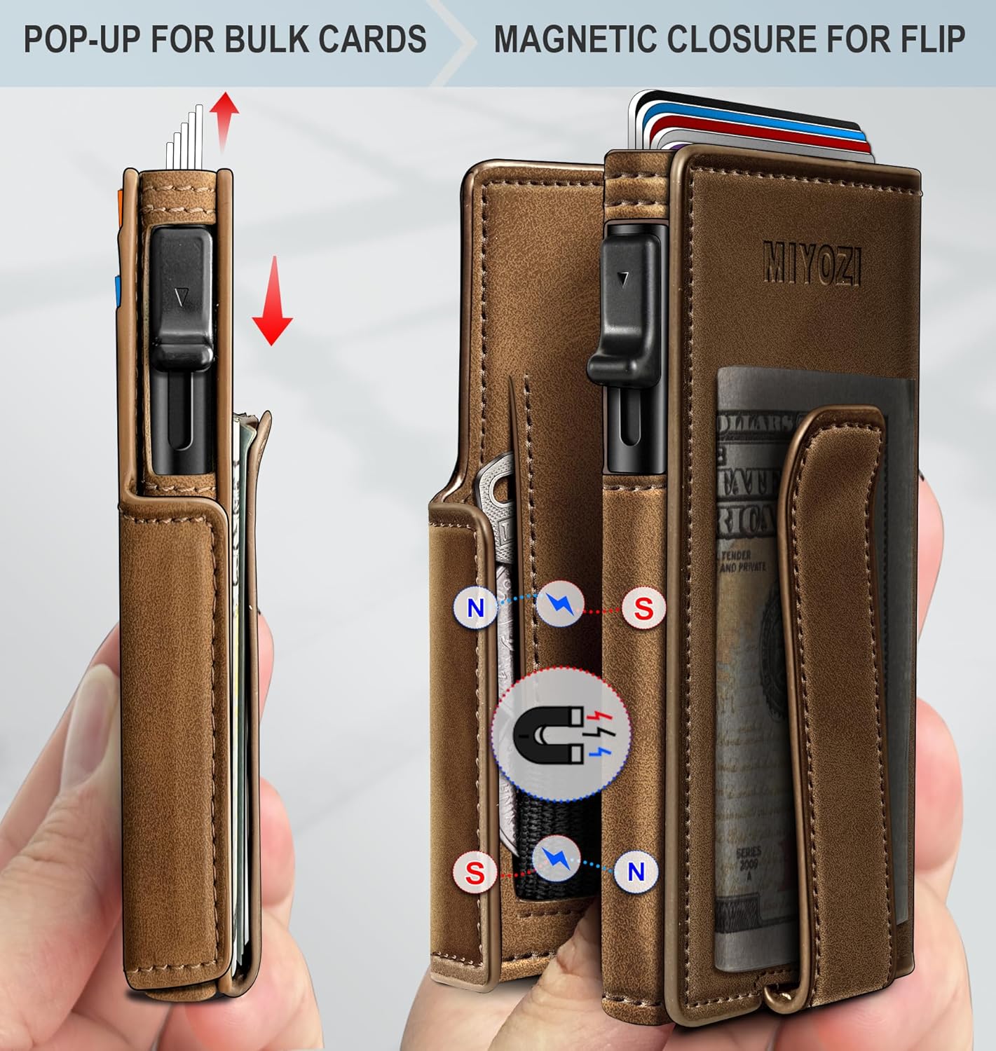 Men Wallet,with Money Clip Coins Pocket ID Window,Slim Front Pocket RFID Blocking Pop-up Card Holder 3.9"x 2.7", Gift Boxed